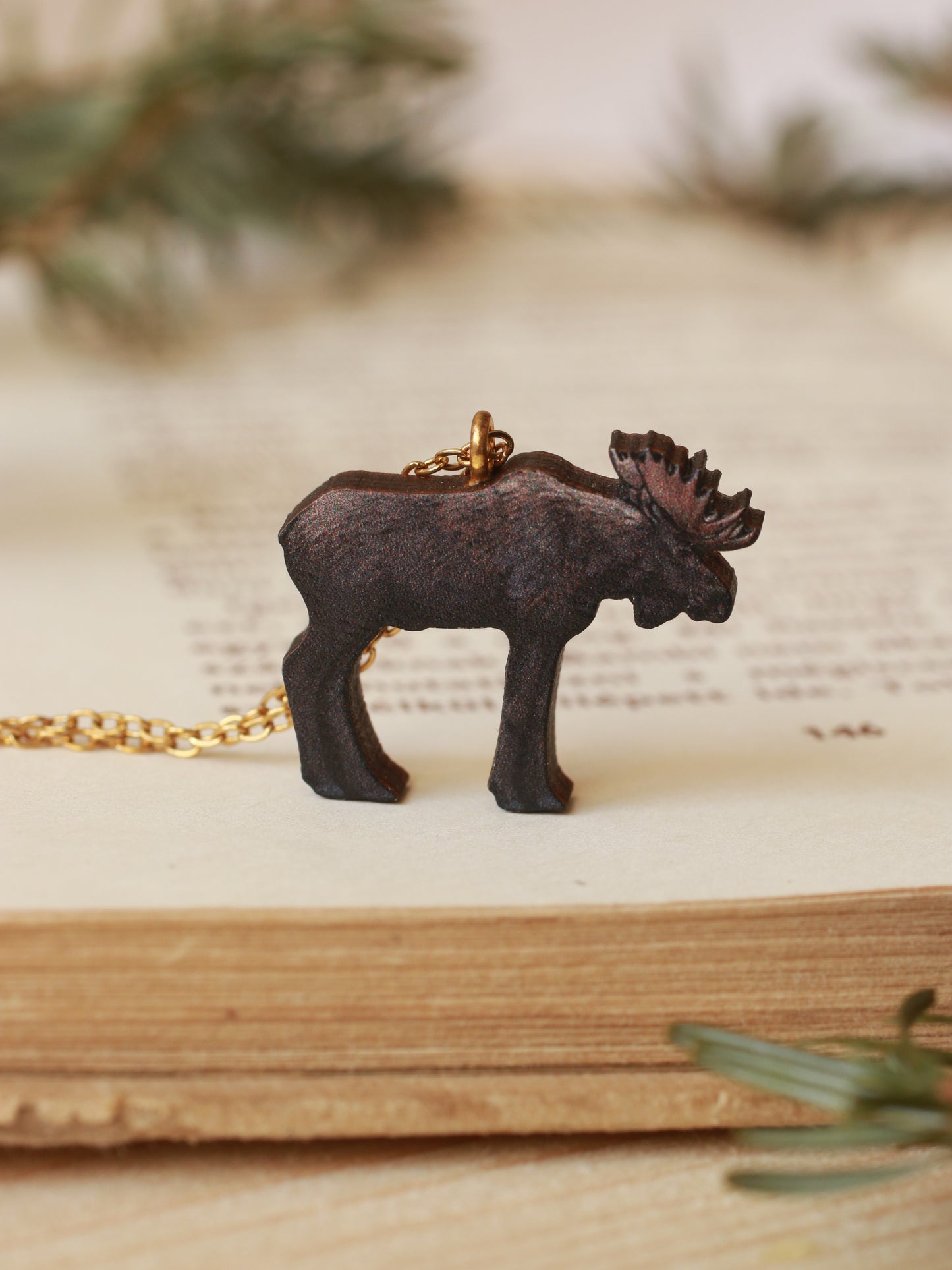 Moose necklace - wooden elk pendant