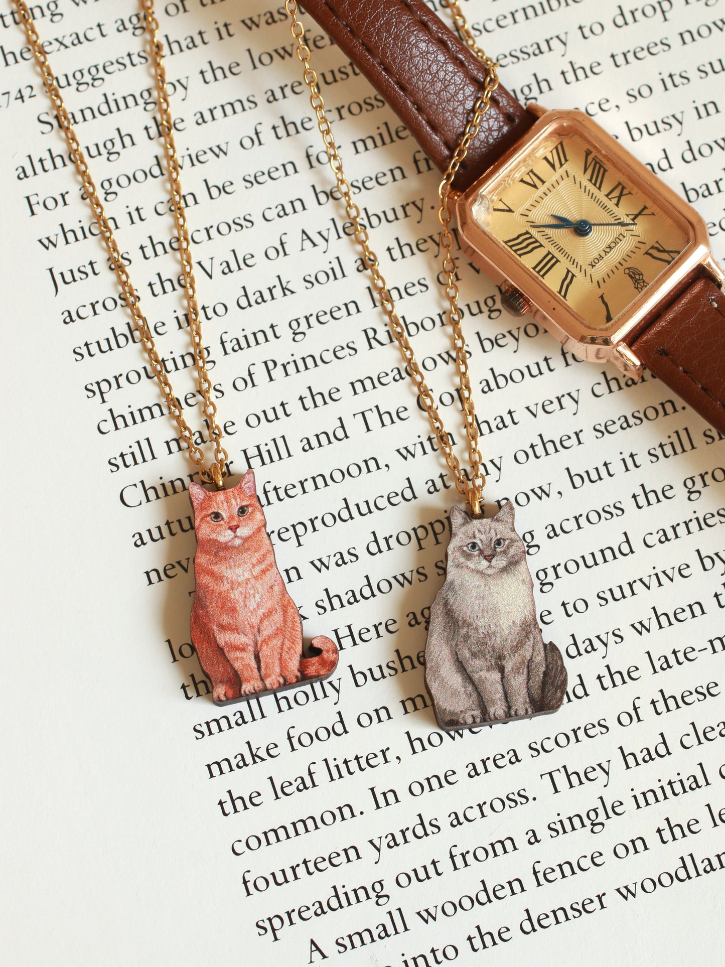 Tabby cat necklace - wooden cat pendant