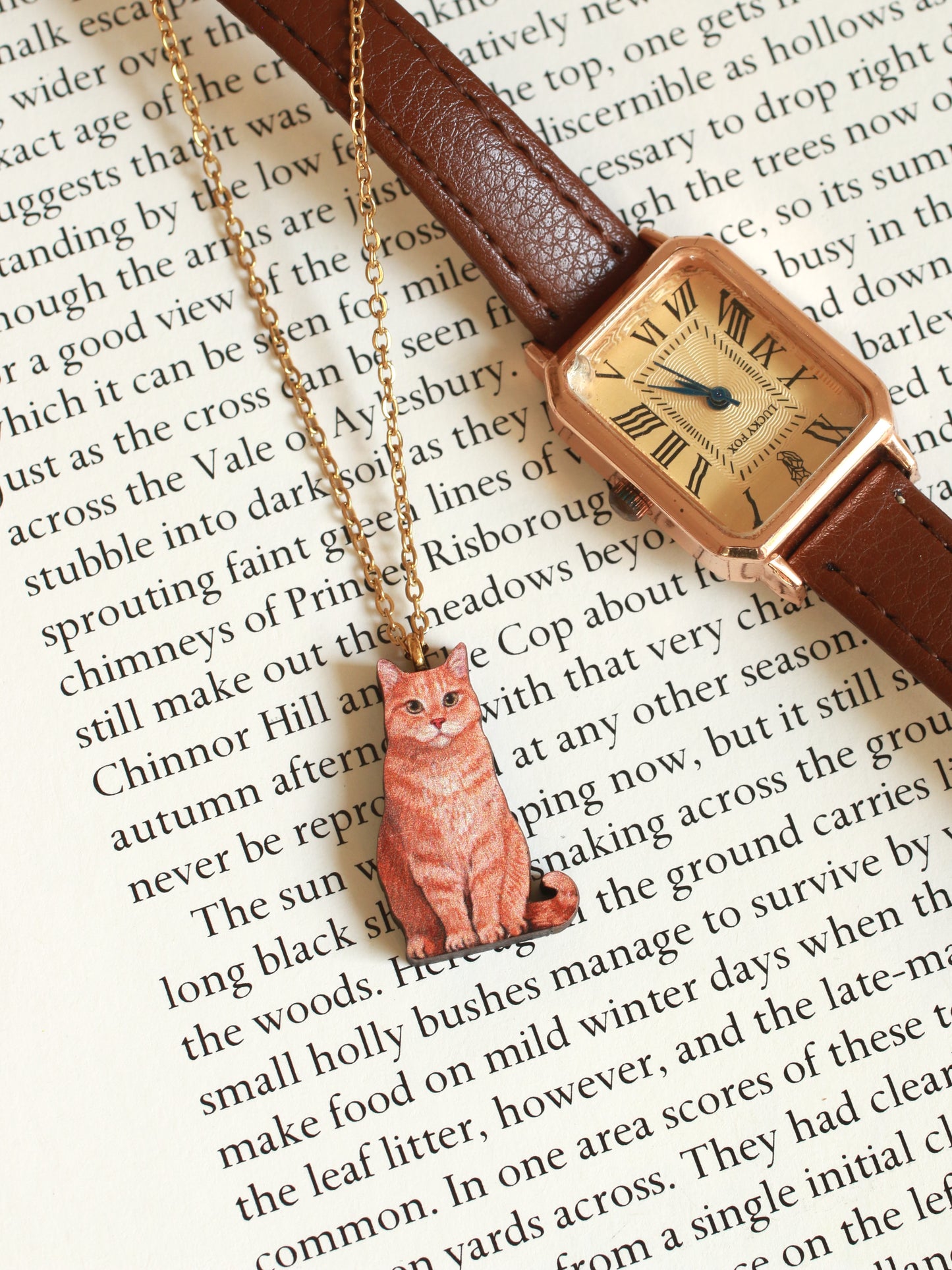 Tabby cat necklace - wooden cat pendant