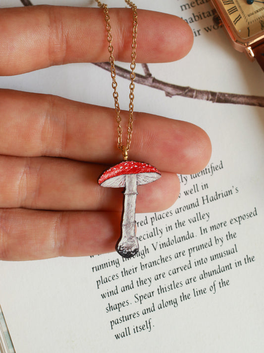Mushroom wooden necklace