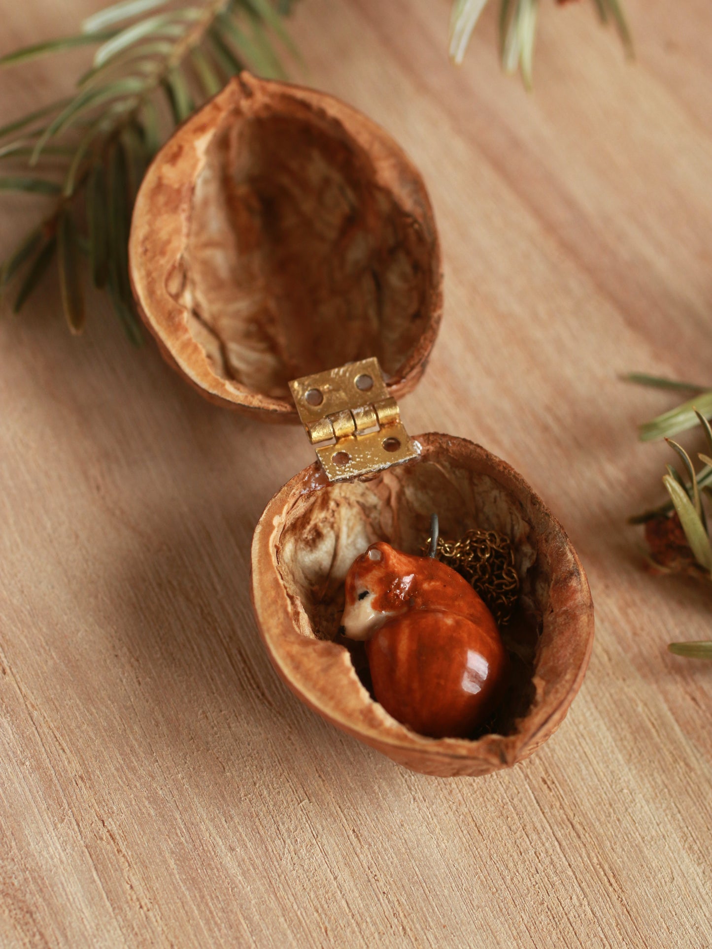 Sleeping bear necklace in a walnut box