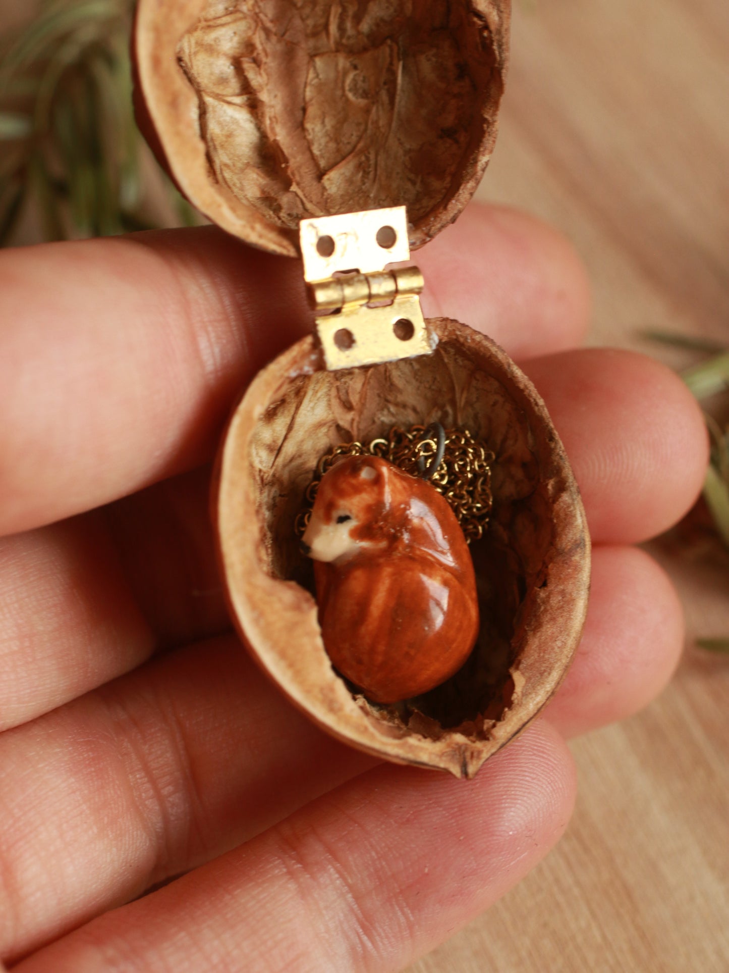 Sleeping bear necklace in a walnut box