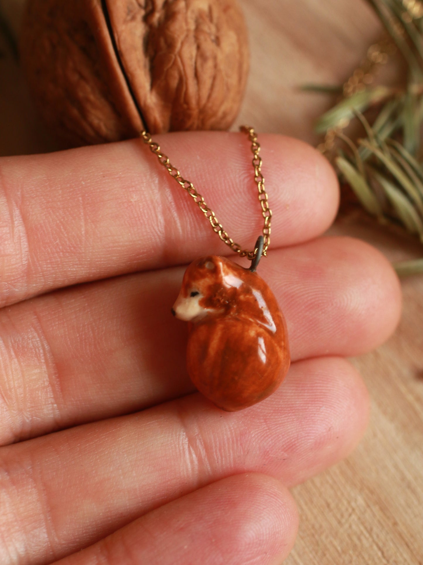 Sleeping bear necklace in a walnut box