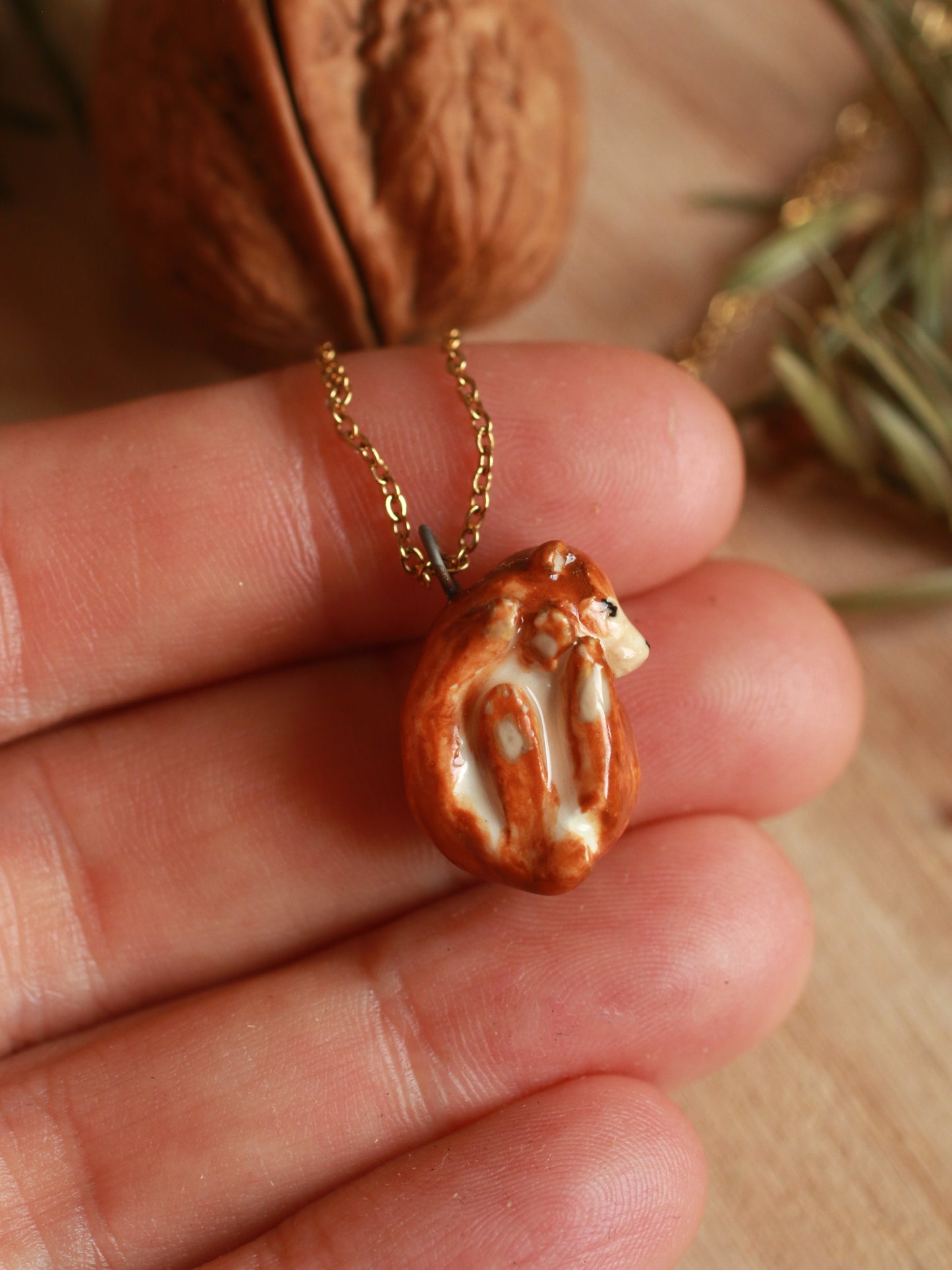 Sleeping bear necklace in a walnut box