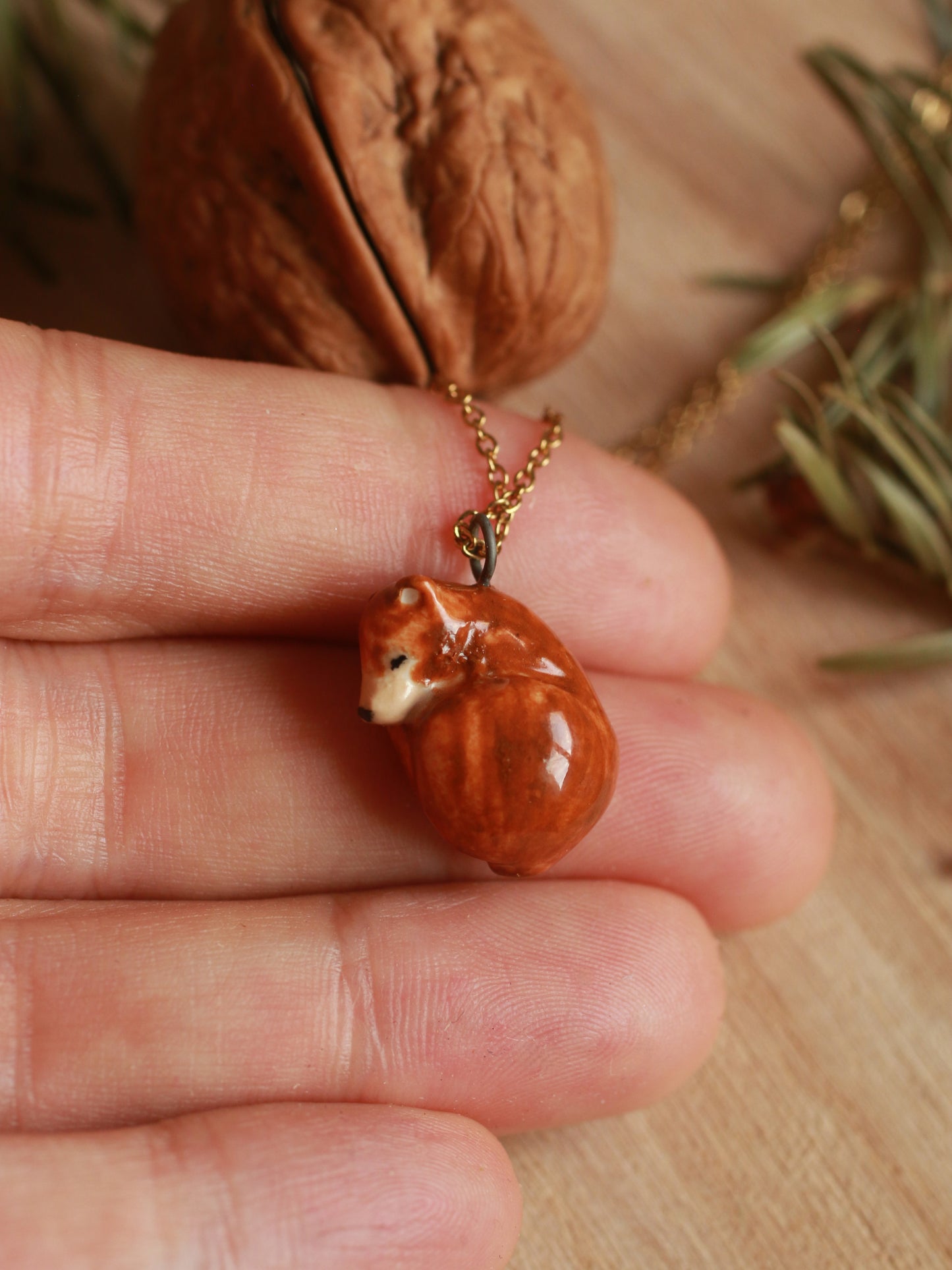 Sleeping bear necklace in a walnut box