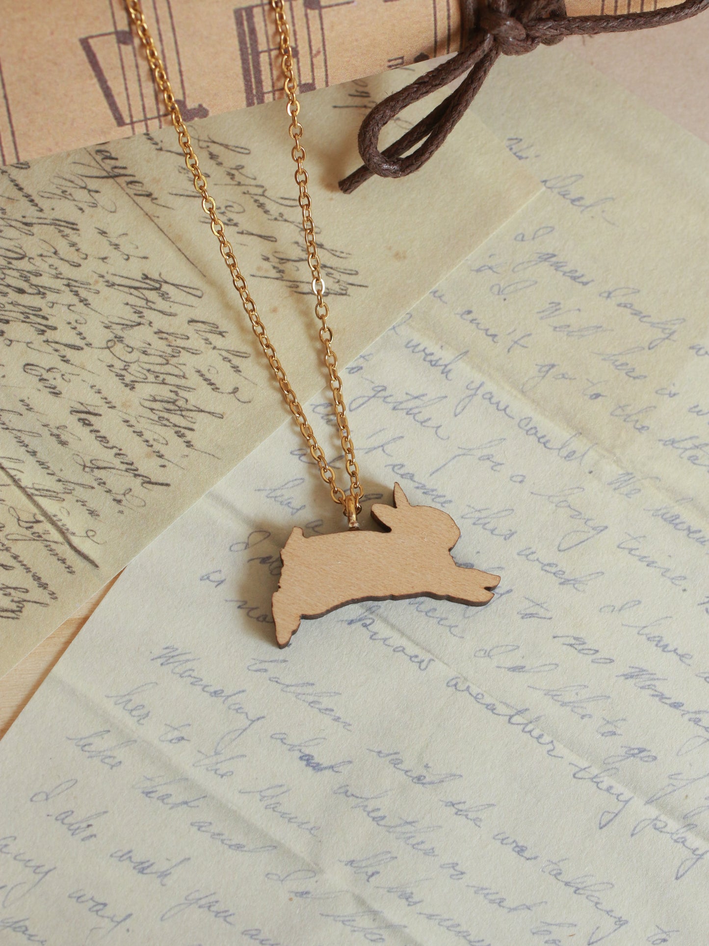 Jumping rabbit necklace - wooden pendant