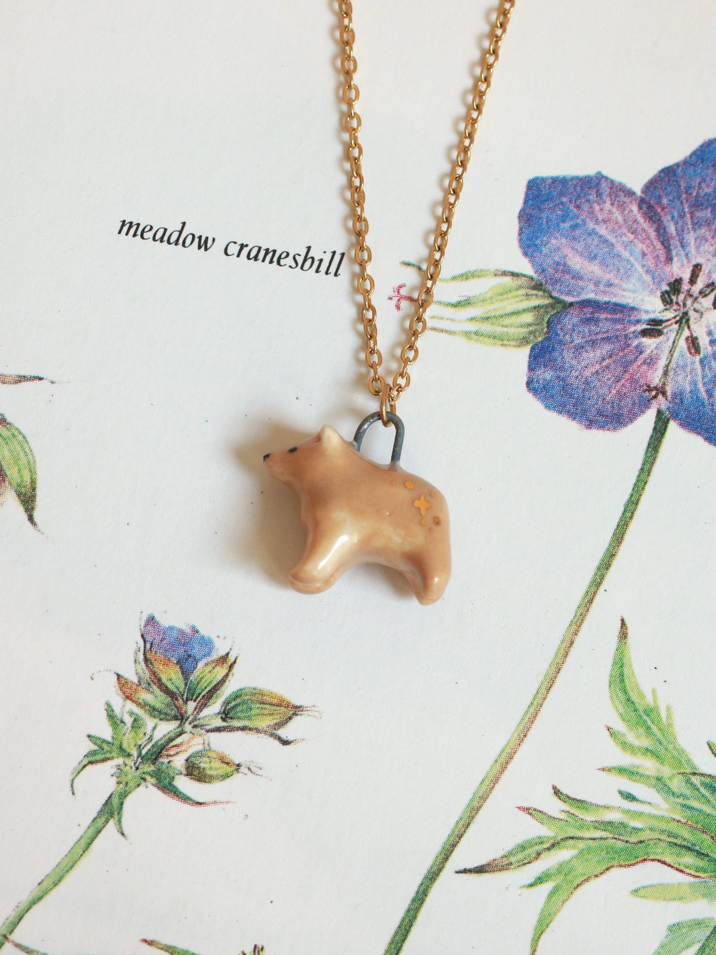 Ceramic bear necklace - with 22k gold details