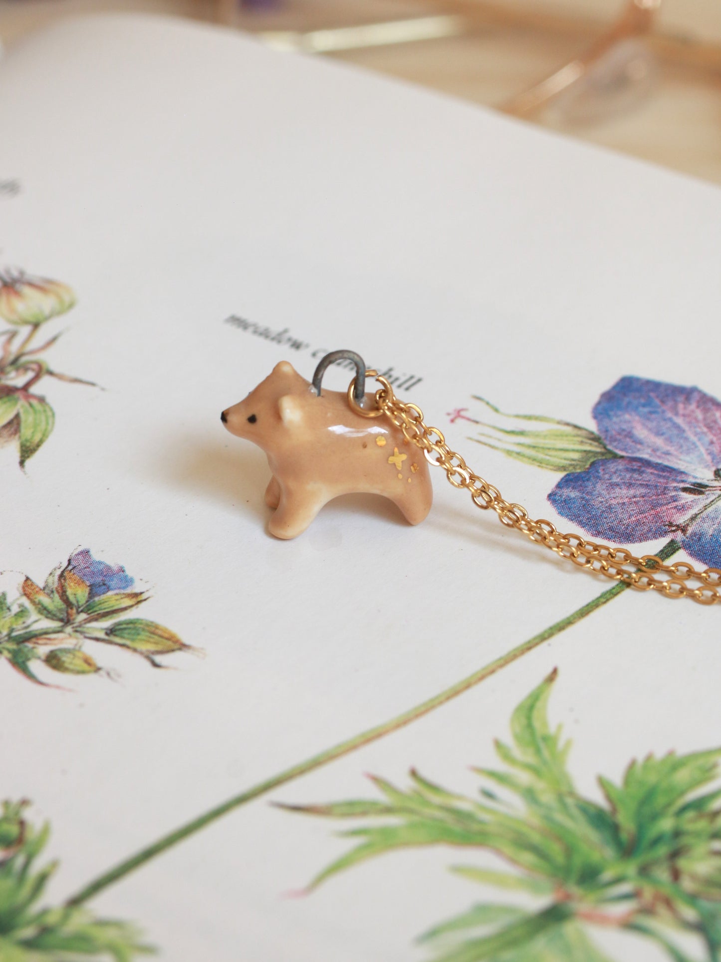 Ceramic bear necklace - with 22k gold details