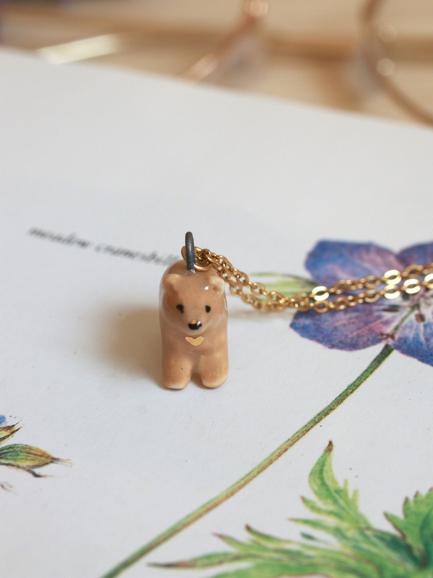 Ceramic bear necklace - with 22k gold details