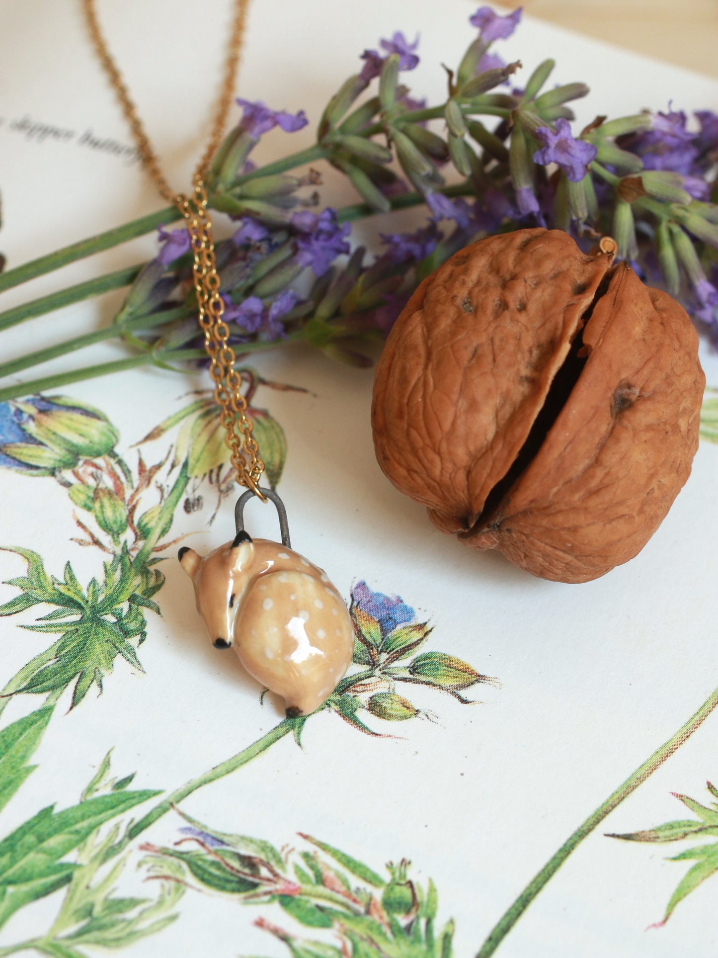 Sleeping Fawn necklace in a walnut box