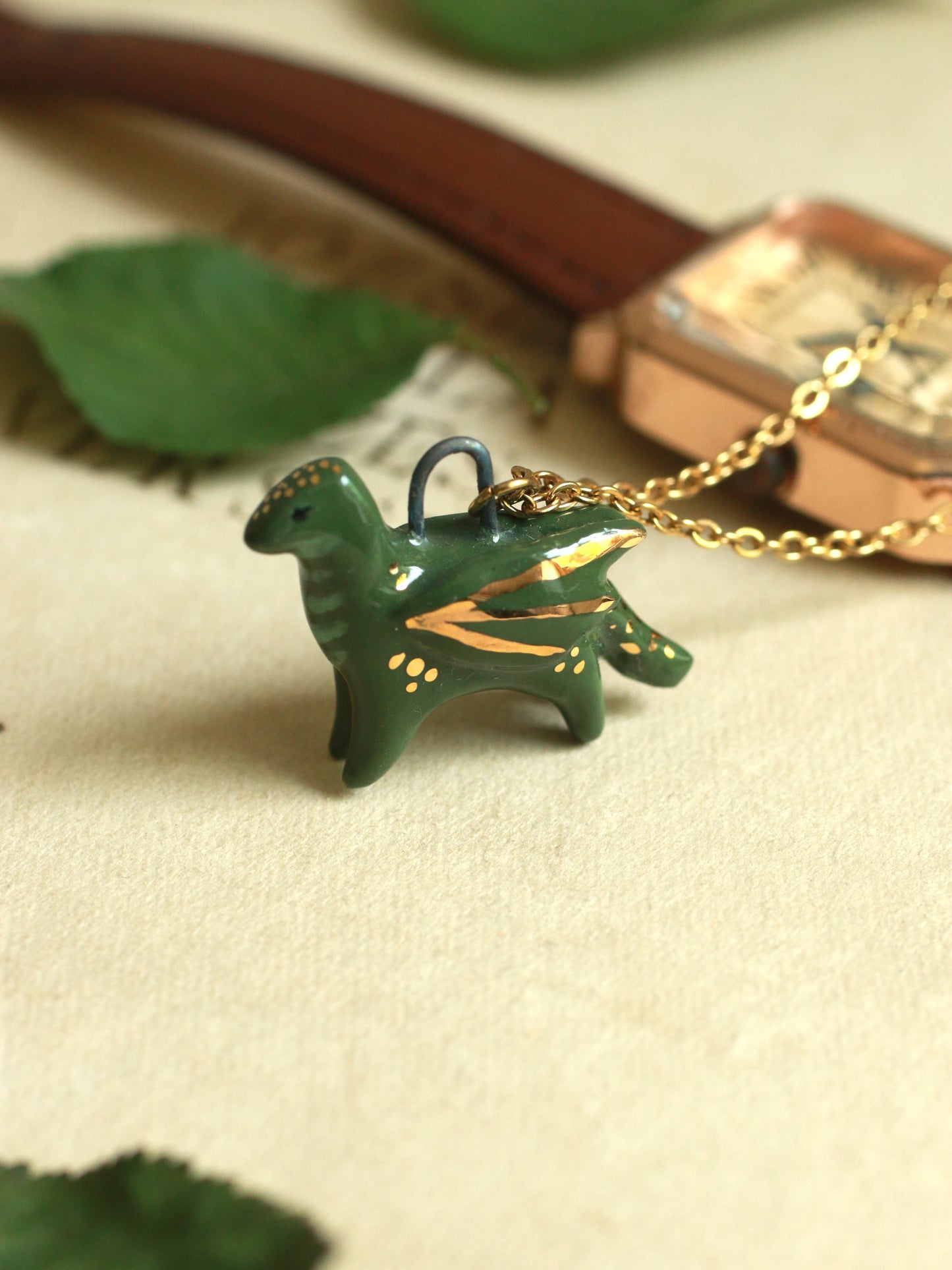 Ceramic dragon necklace - 22k gold details