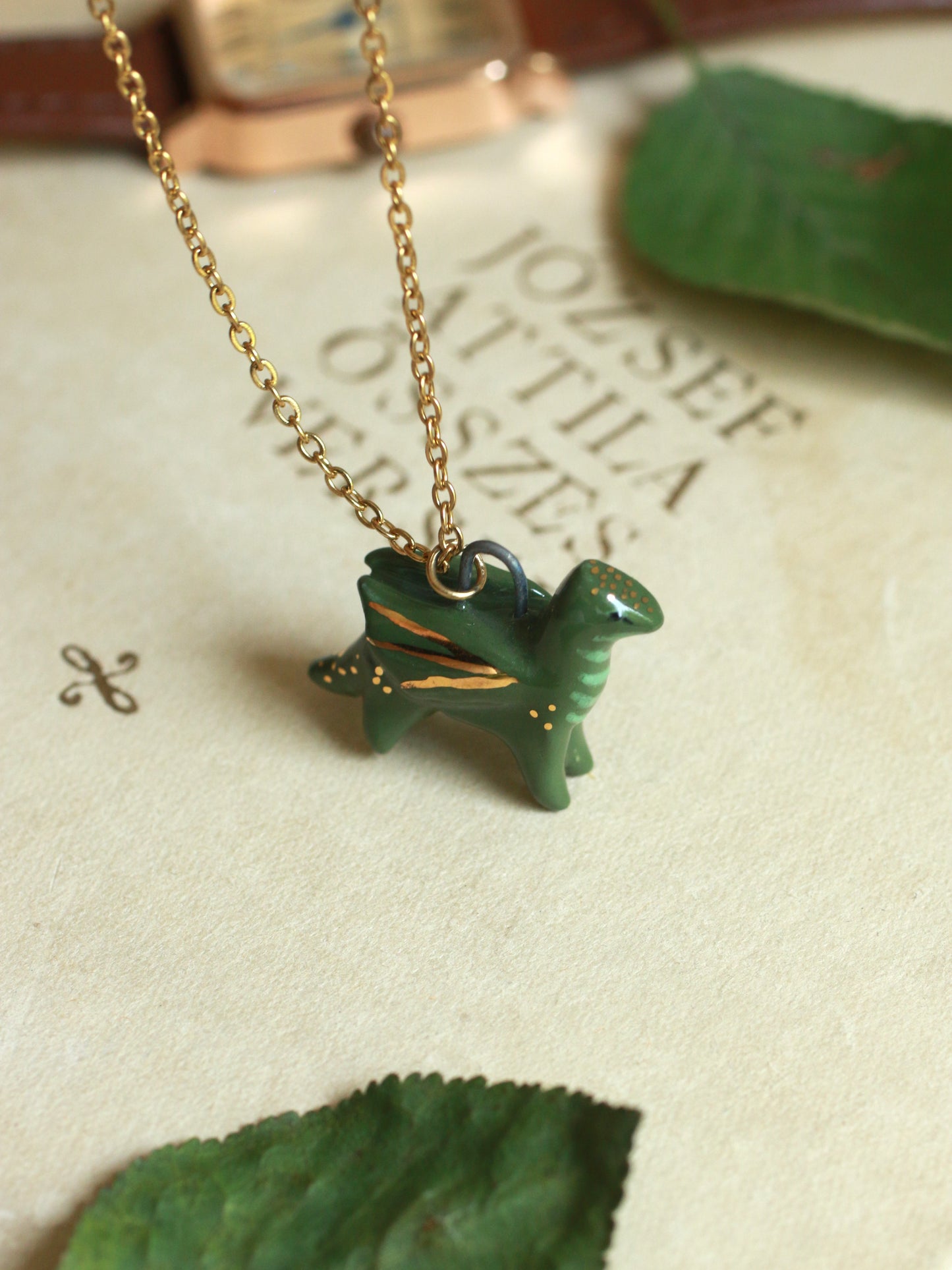 Ceramic dragon necklace - 22k gold details