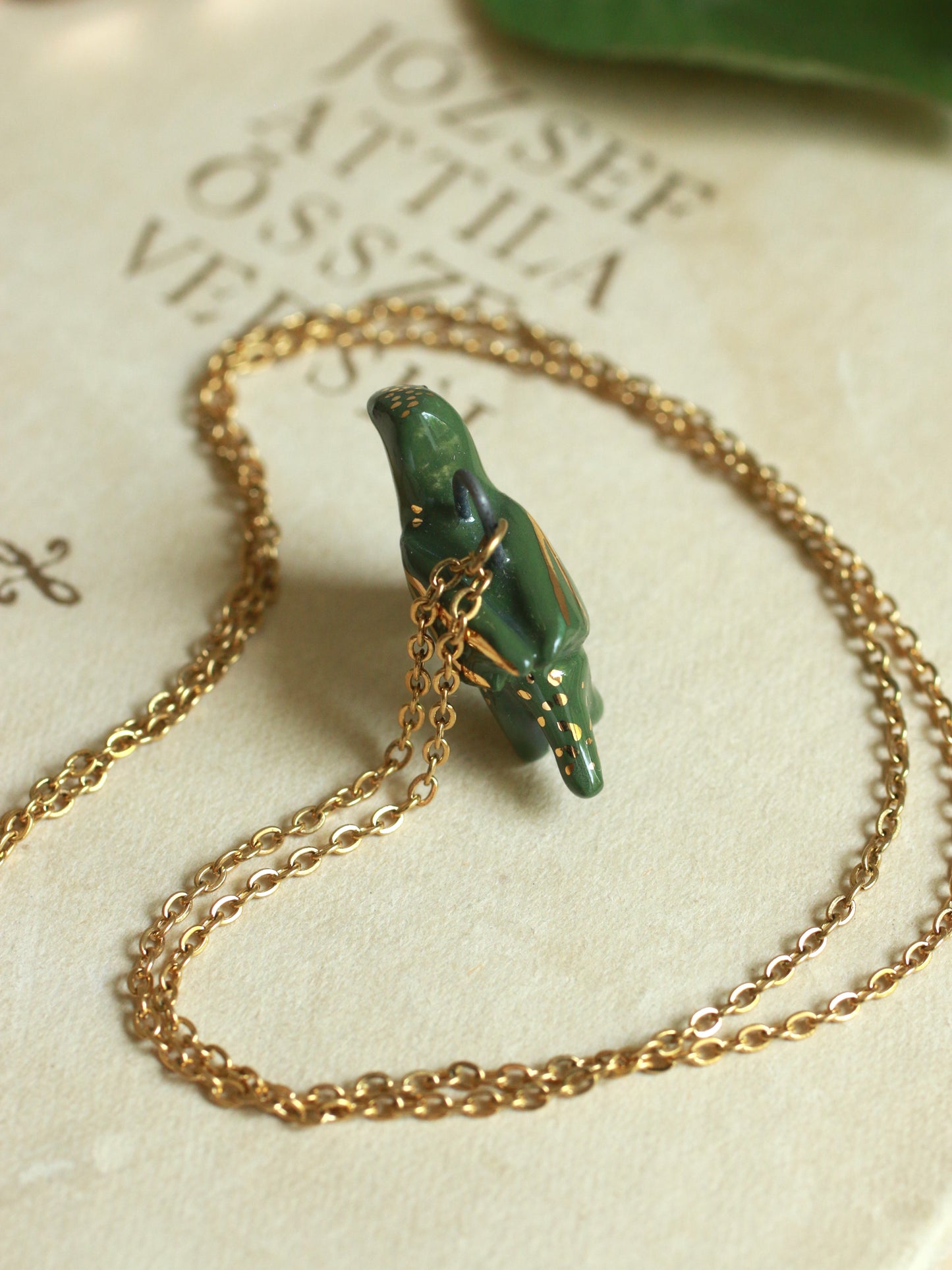 Ceramic dragon necklace - 22k gold details
