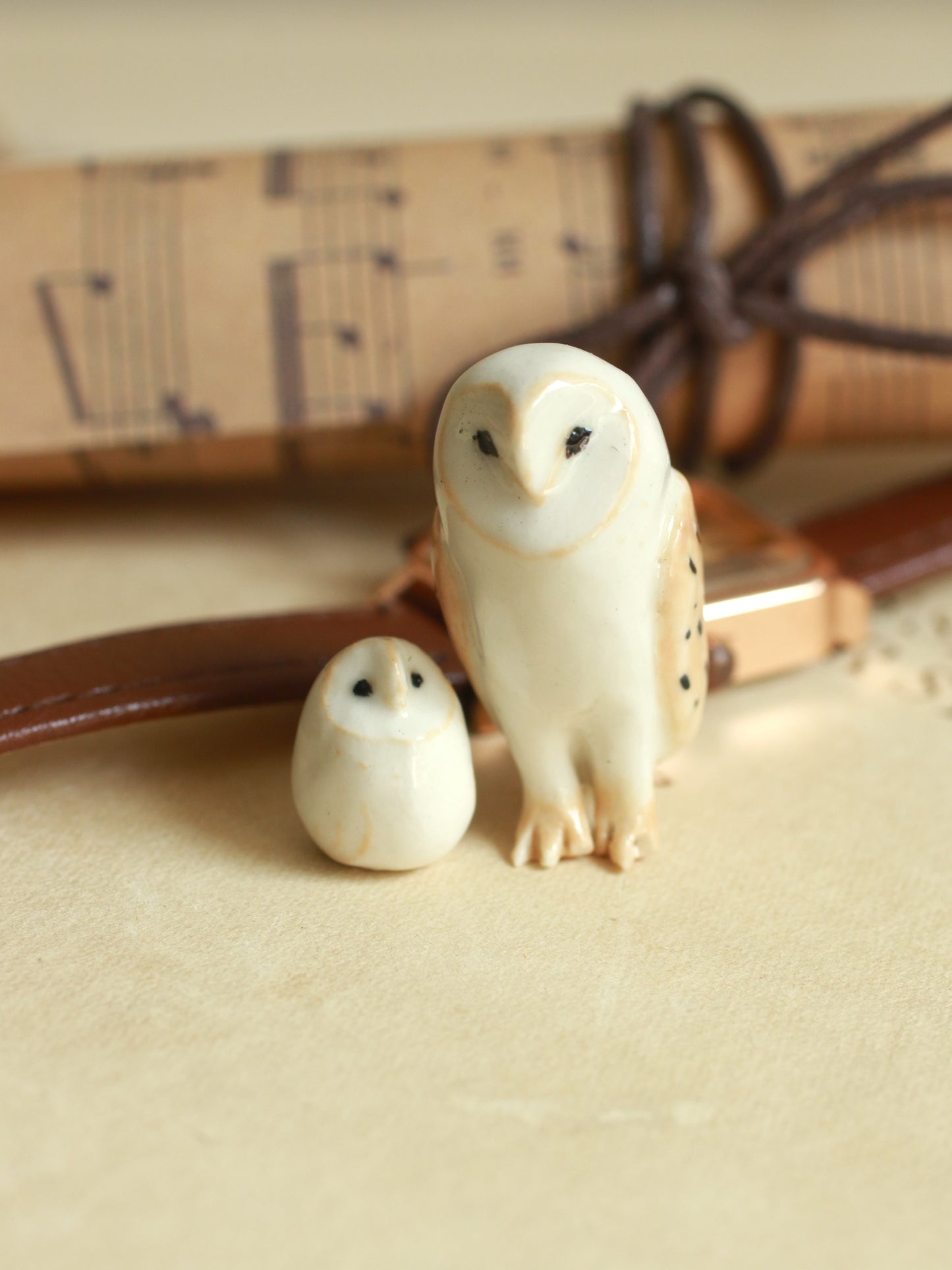 Ceramic owl mama and baby owl - Ceramic owl figures