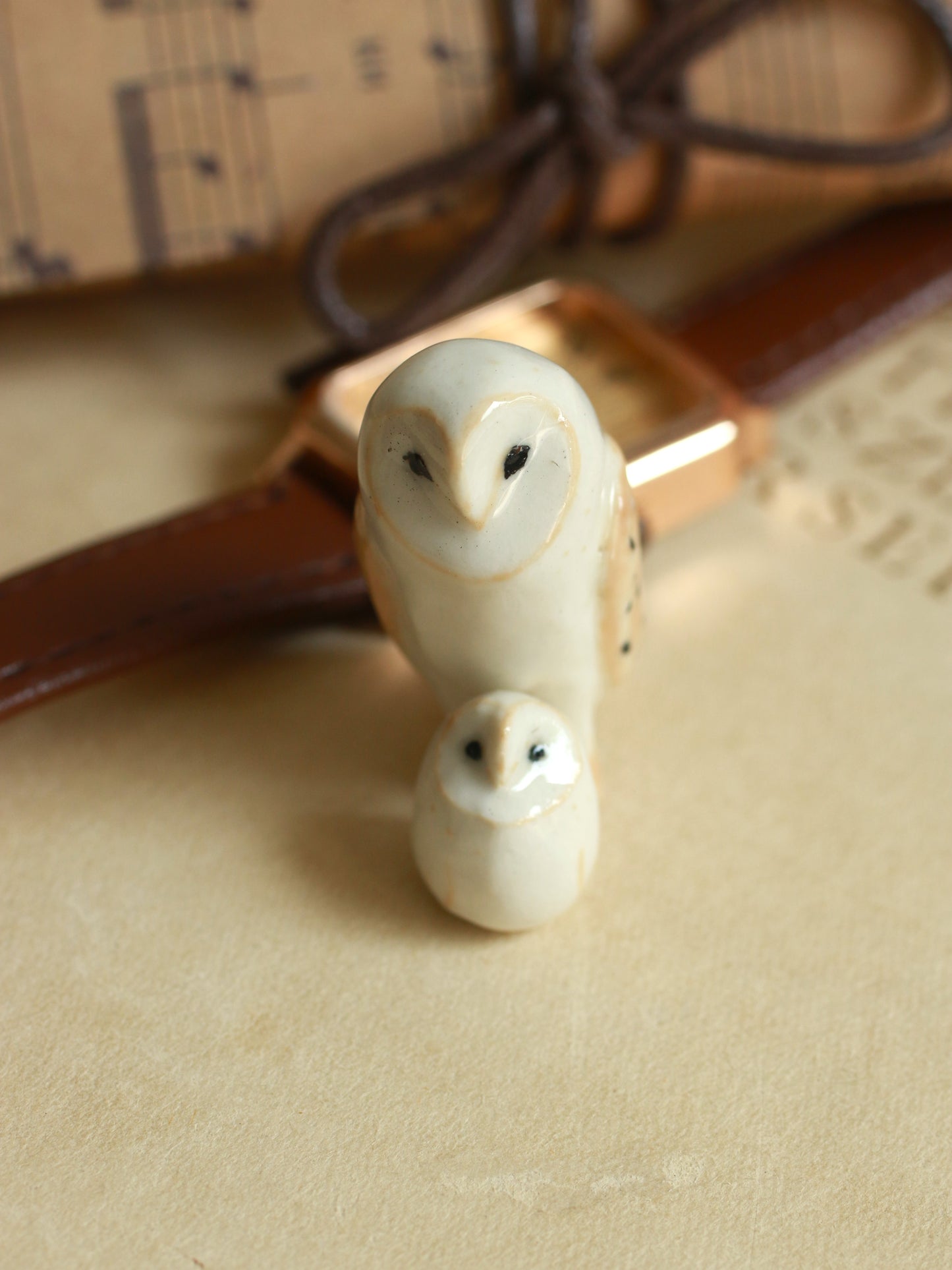 Ceramic owl mama and baby owl - Ceramic owl figures