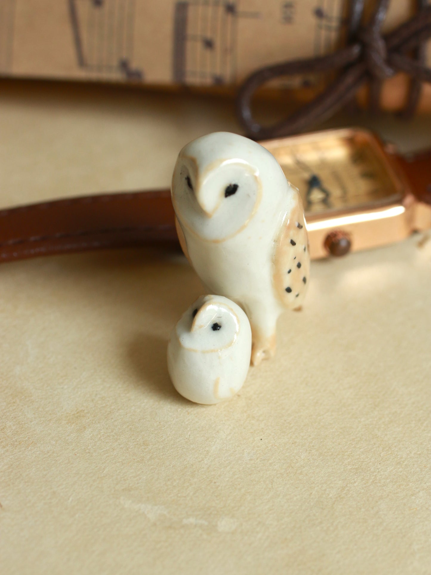 Ceramic owl mama and baby owl - Ceramic owl figures