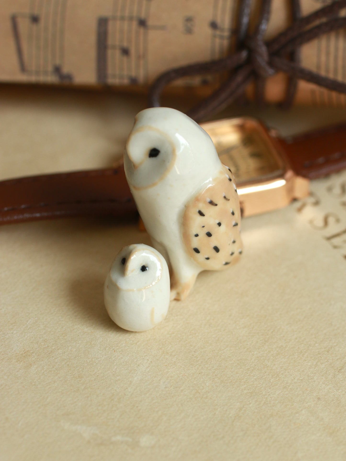 Ceramic owl mama and baby owl - Ceramic owl figures