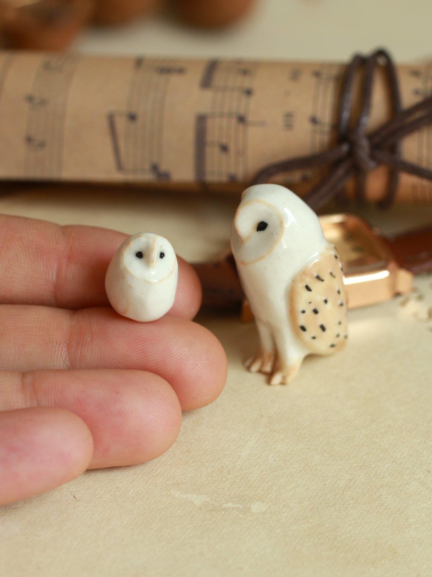 Ceramic owl mama and baby owl - Ceramic owl figures