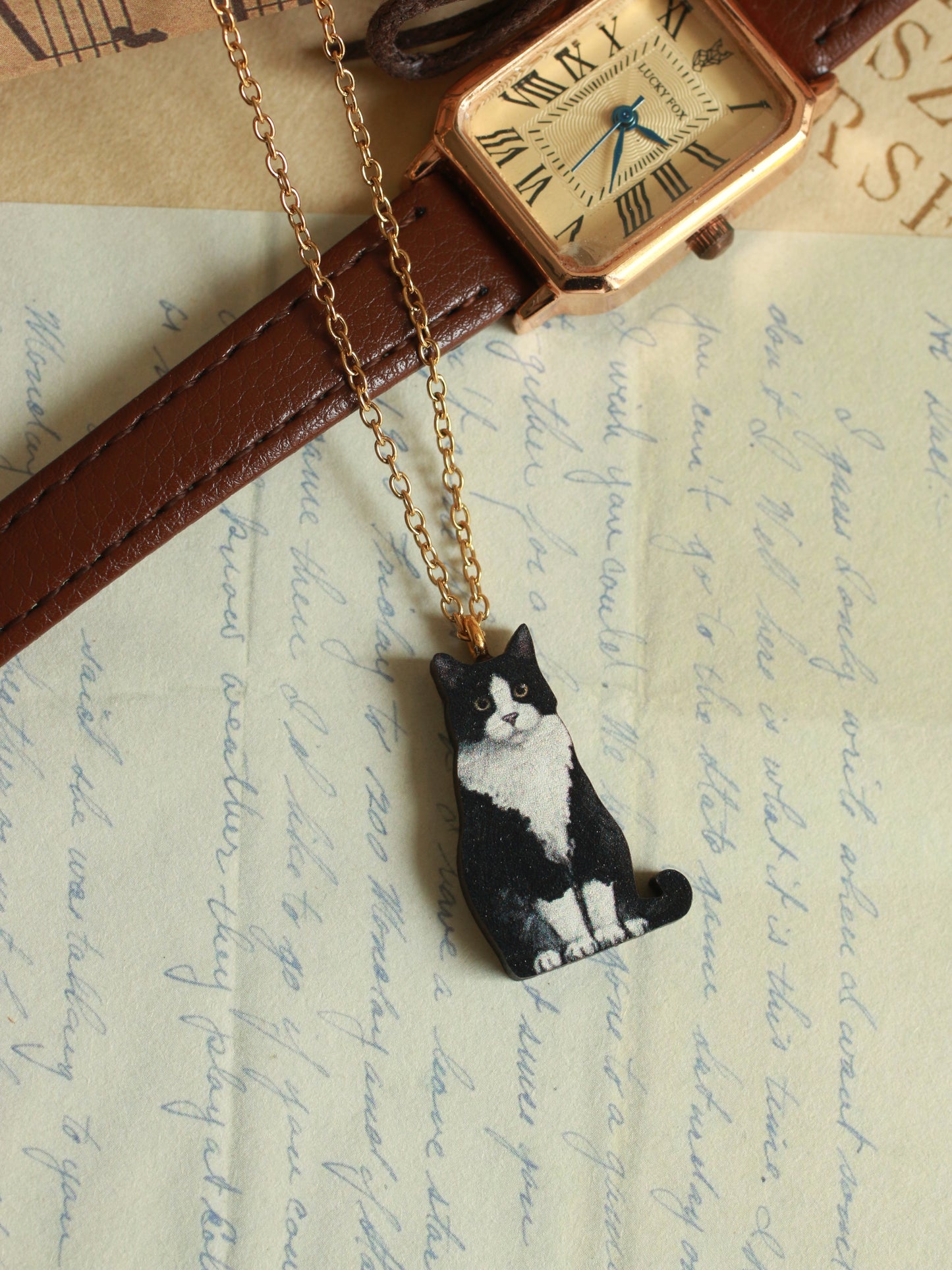 Tuxedo cat necklace