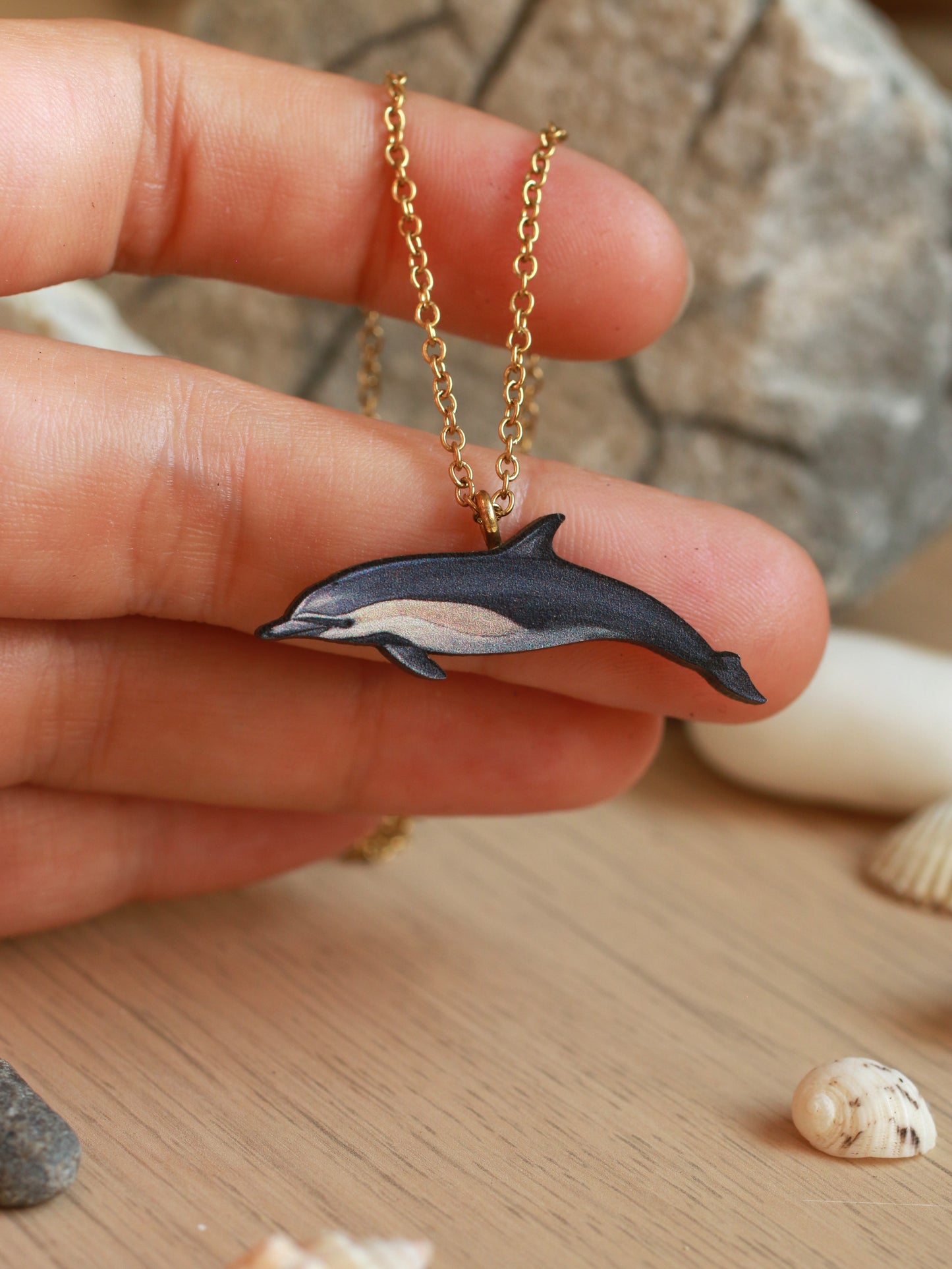Wooden dolphin necklace