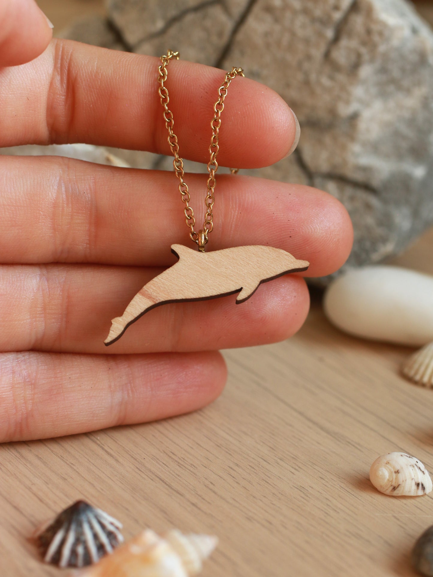 Wooden dolphin necklace