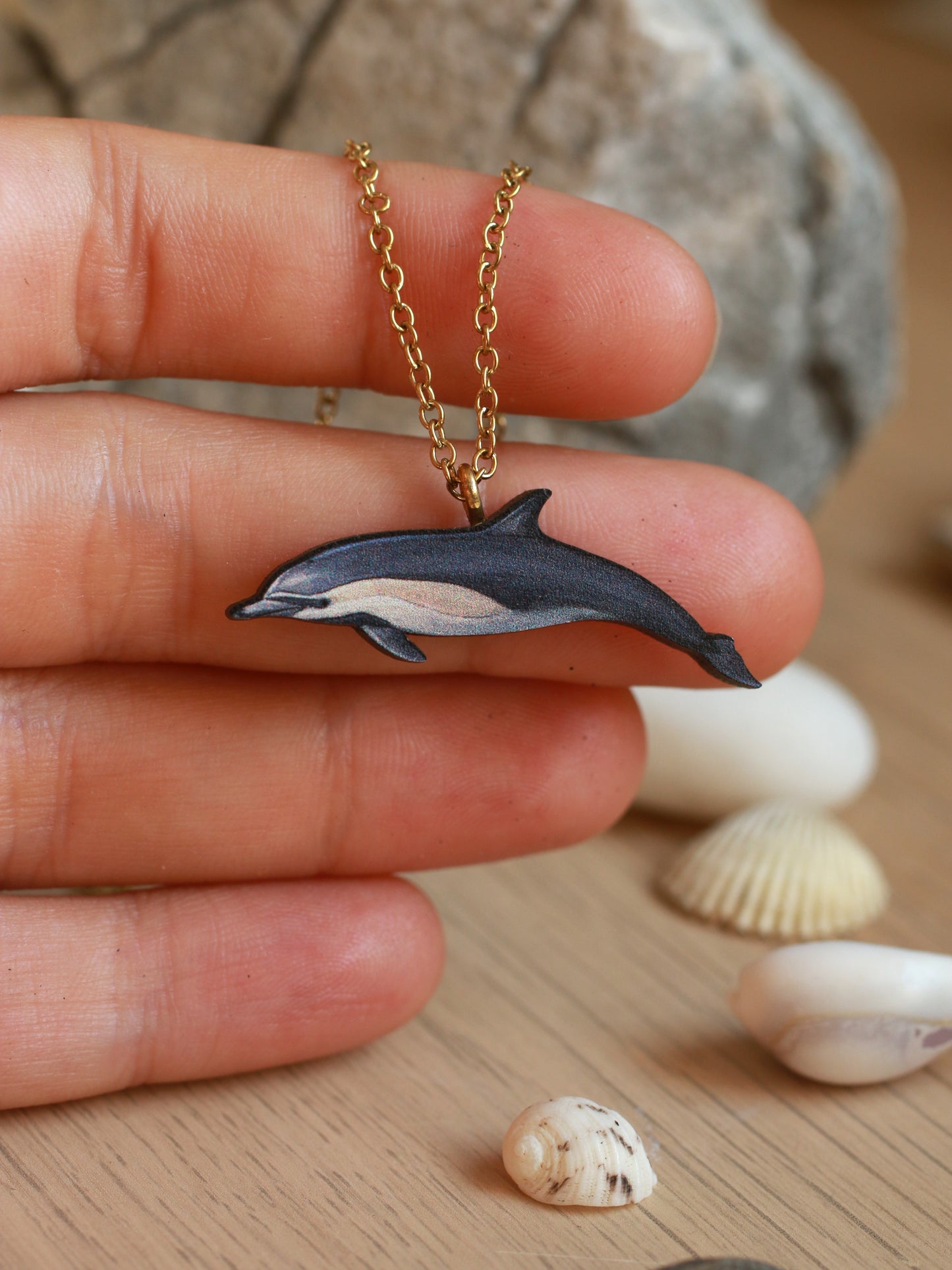 Wooden dolphin necklace