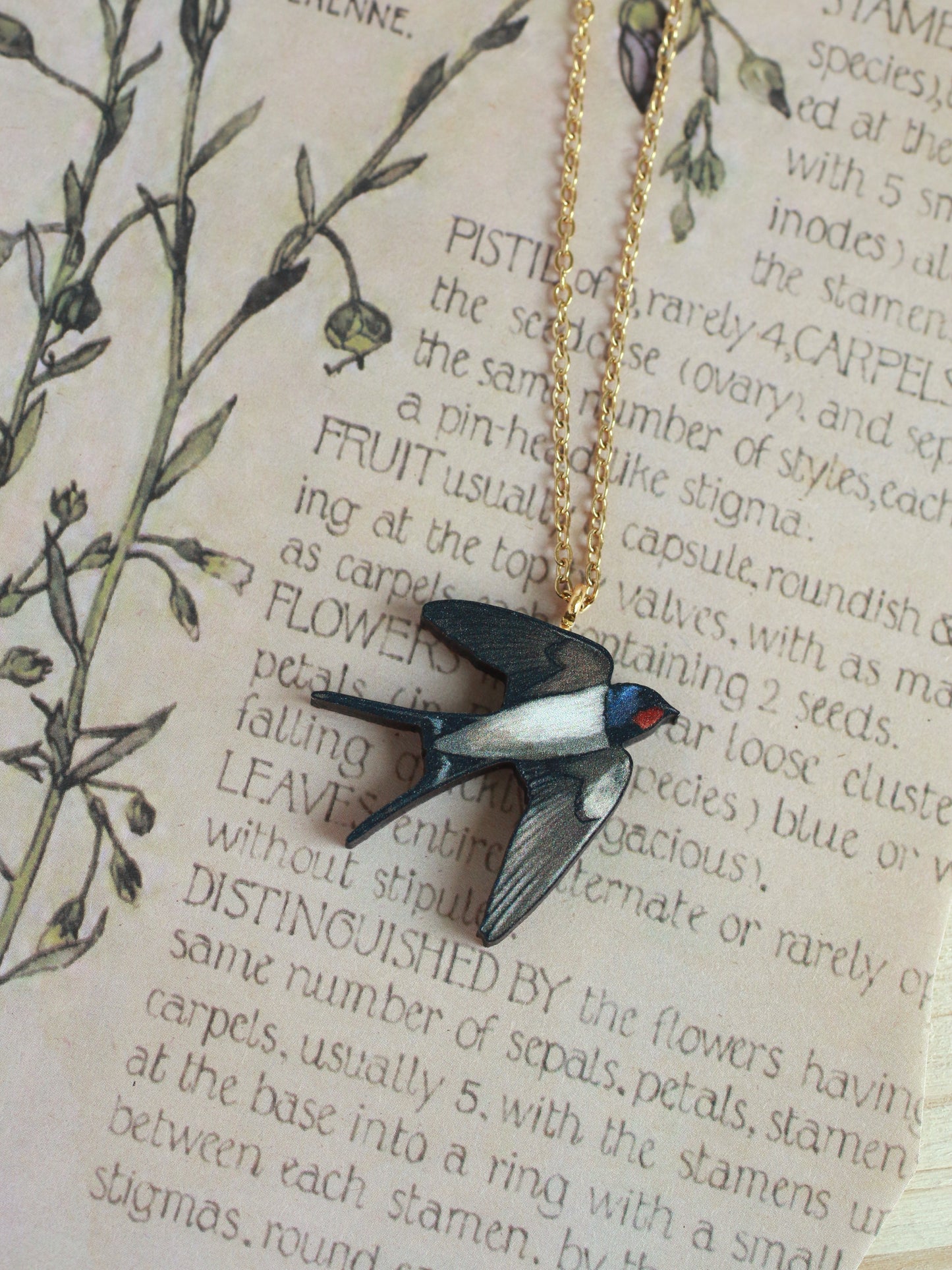 Swallow necklace - wooden bird pendant