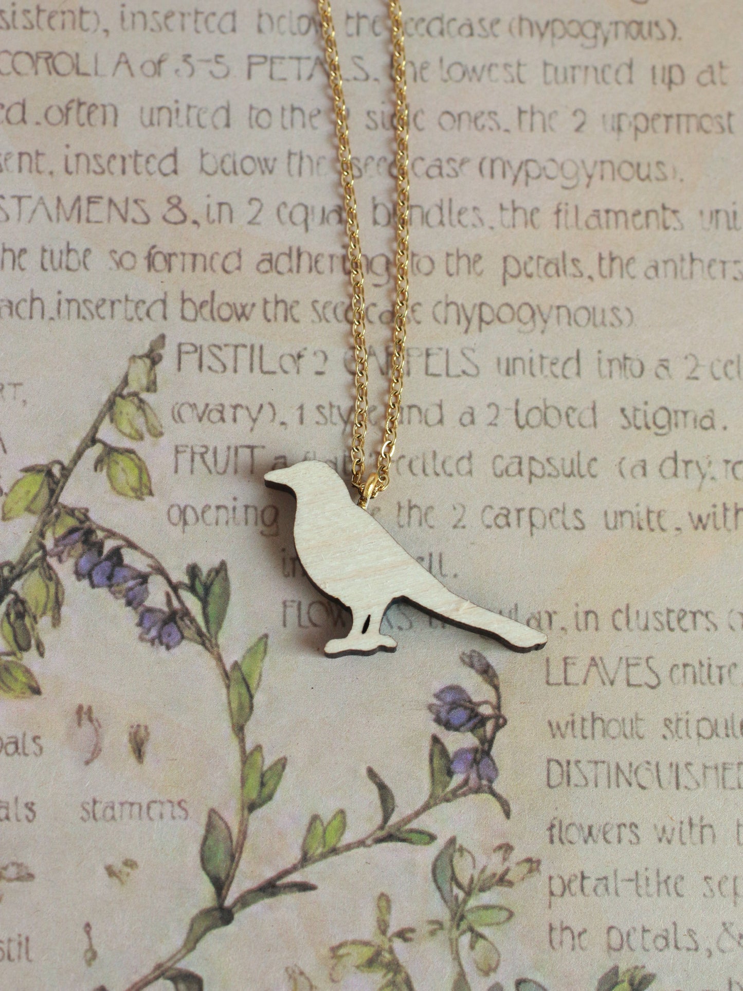 Magpie necklace - wooden bird pendant