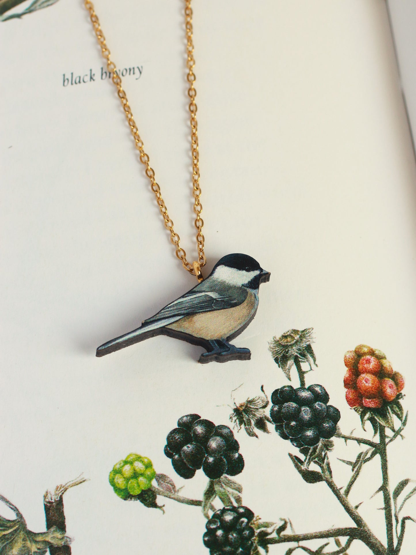 Chickadee necklace - wooden bird pendant