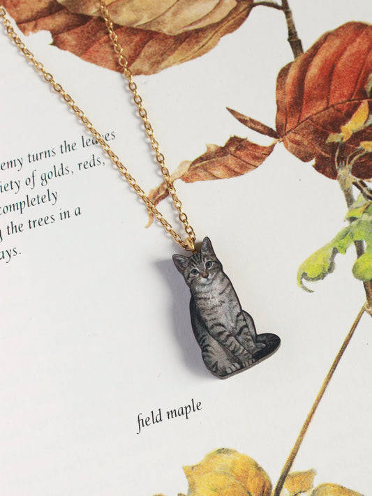 Grey tabby cat necklace