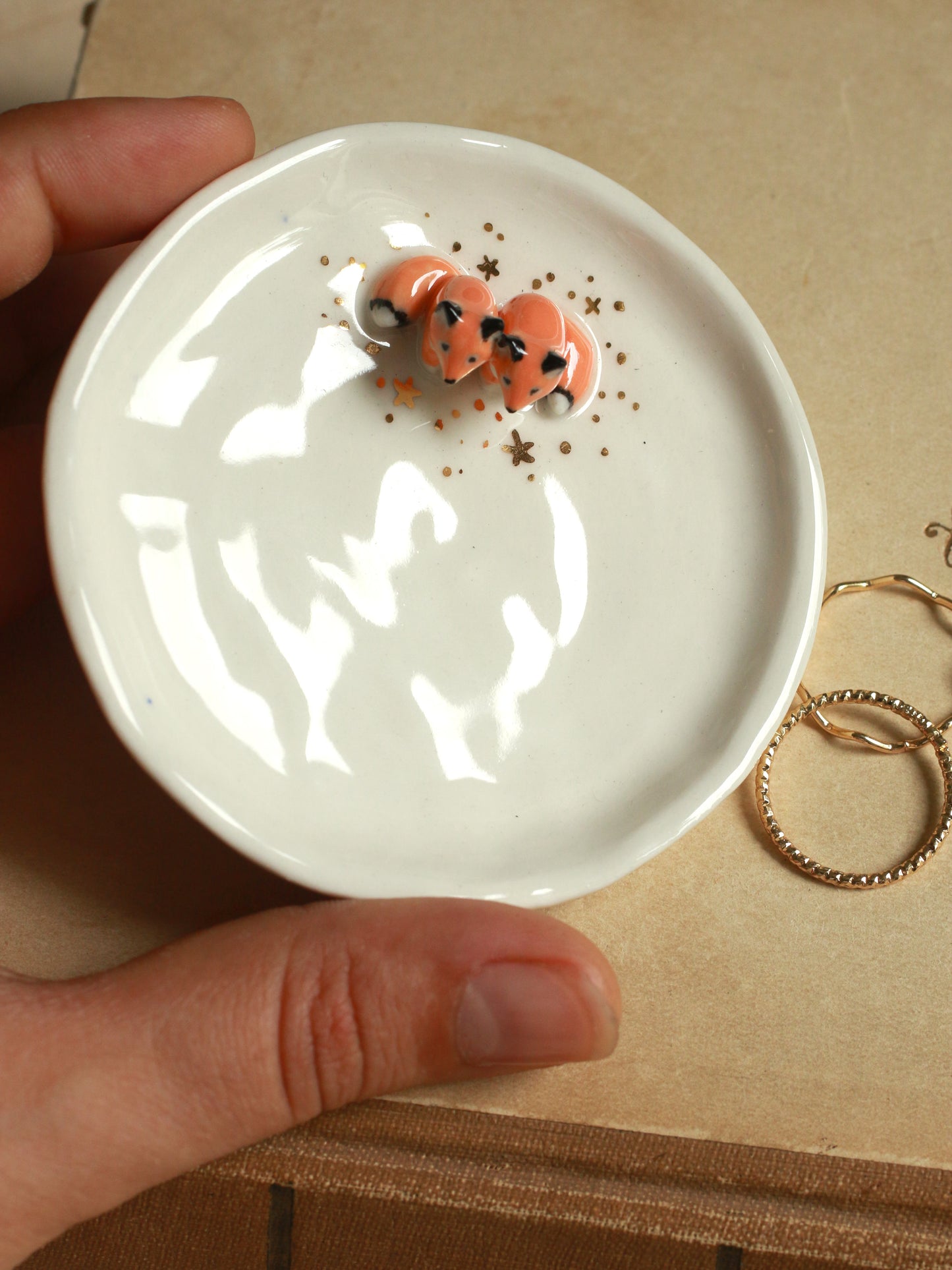 Foxes Ring Dish - Porcelain jewelry dish