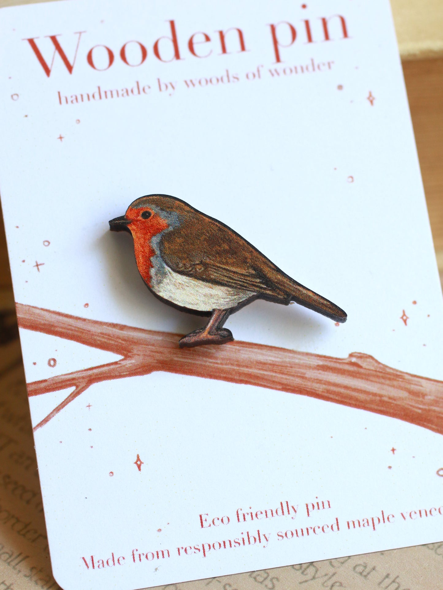 Robin pin - wooden bird pin