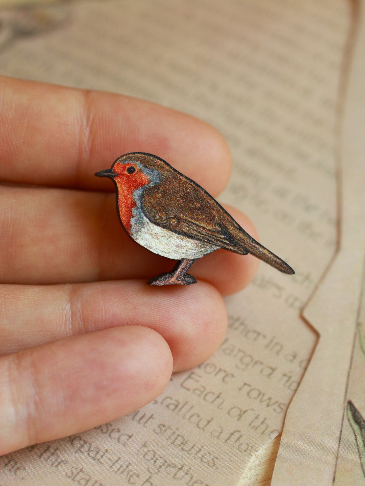 Robin pin - wooden bird pin