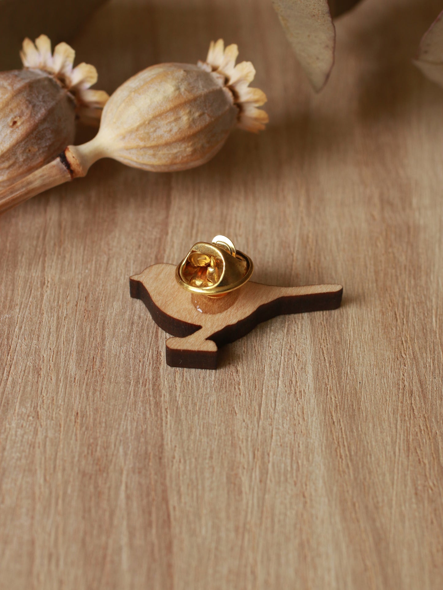 Great tit pin - wooden bird brooch