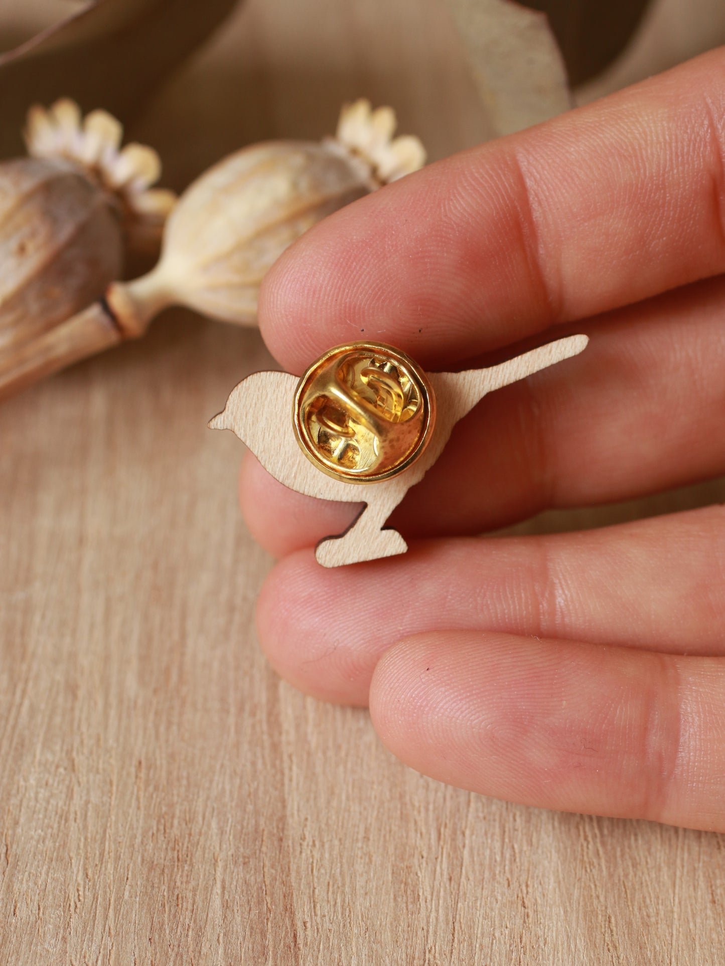 Great tit pin - wooden bird brooch