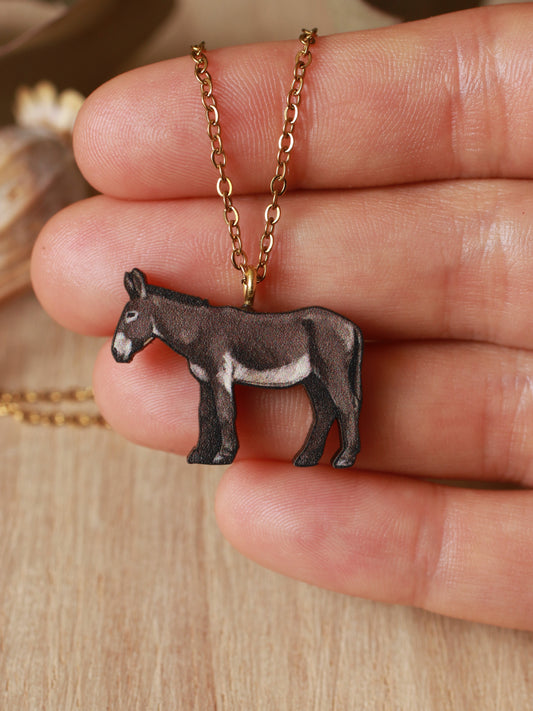 Donkey necklace - wooden donkey pendant