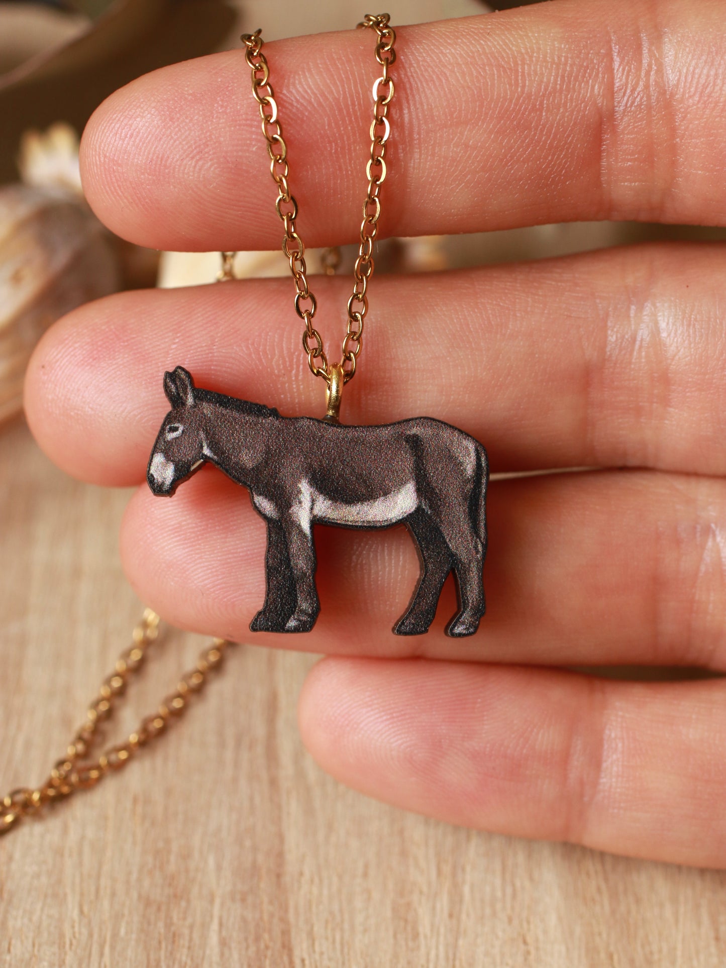 Donkey necklace - wooden donkey pendant