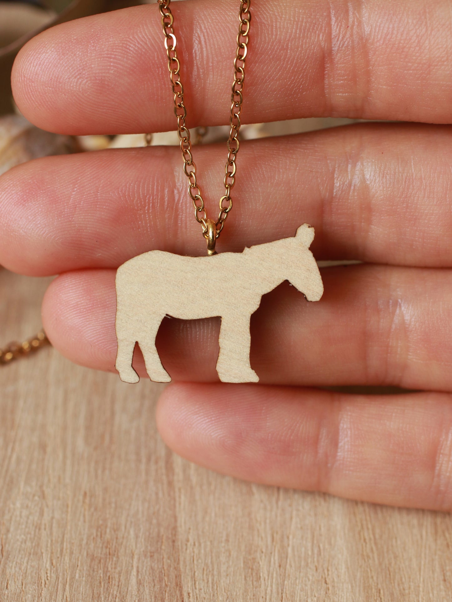 Donkey necklace - wooden donkey pendant