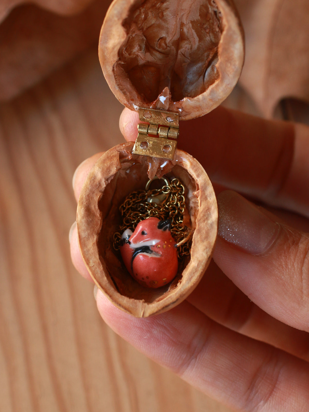 Sleeping Fox necklace - walnut box