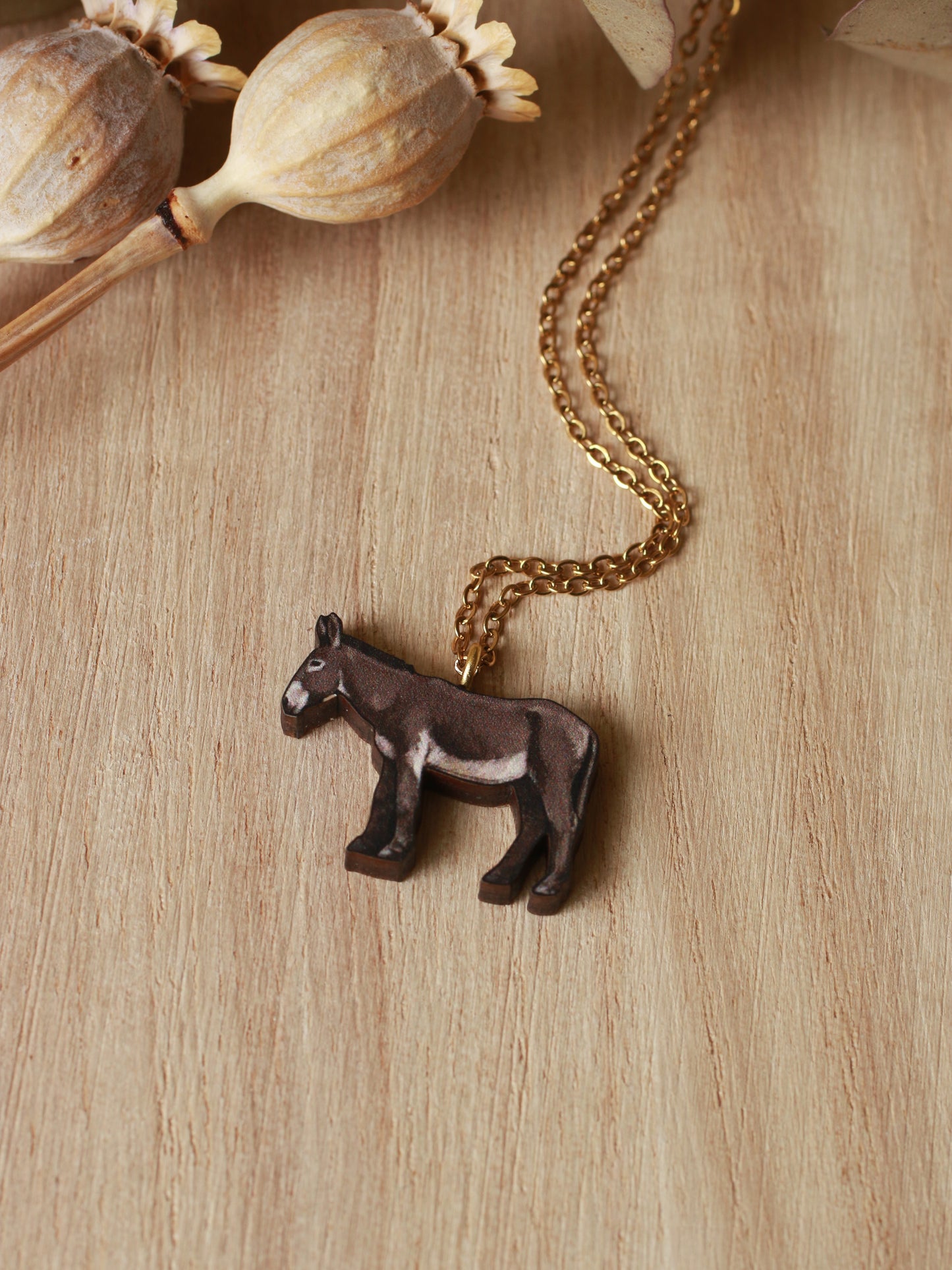 Donkey necklace - wooden donkey pendant