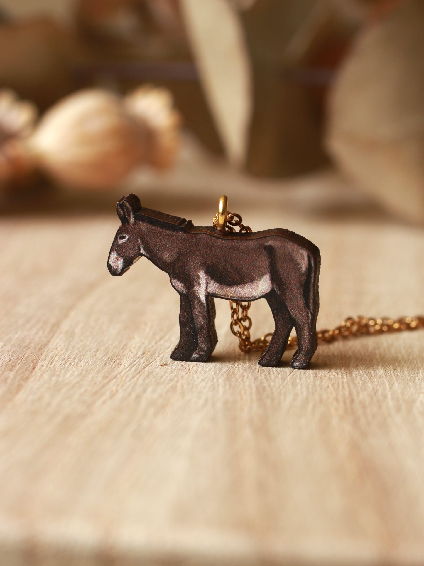 Donkey necklace - wooden donkey pendant