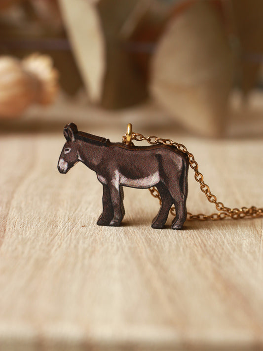 Donkey necklace - wooden donkey pendant