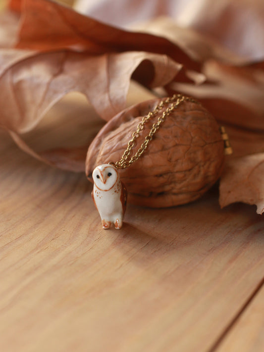 Barn owl necklace - walnut box