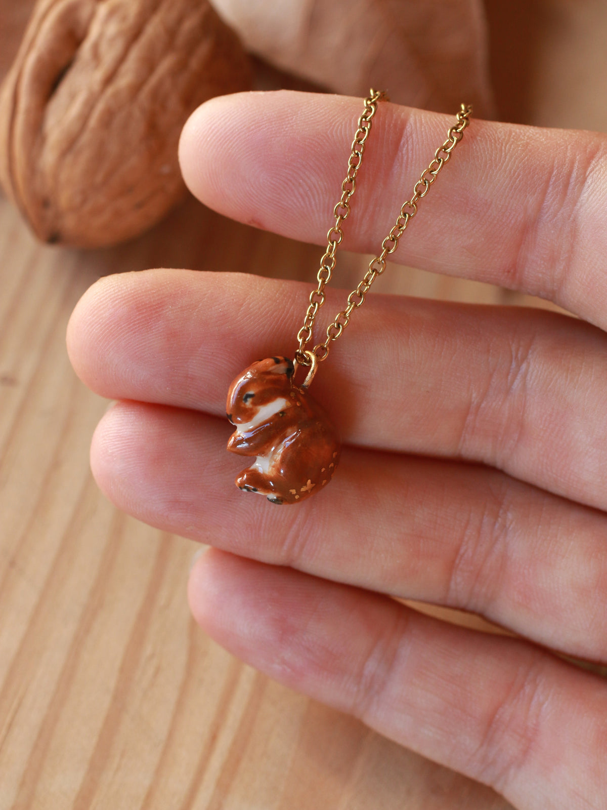Sleeping bunny necklace - walnut box