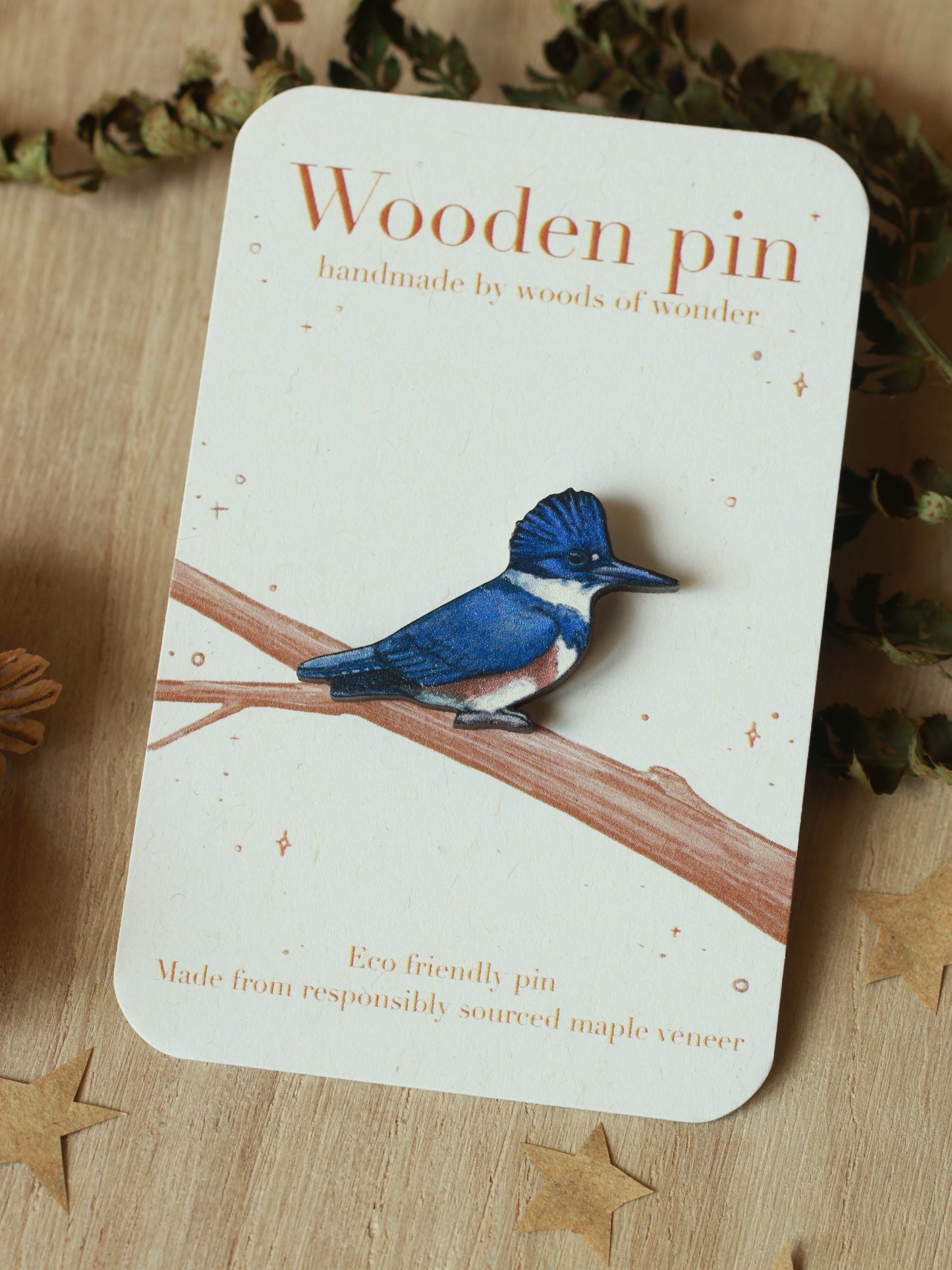 Belted kingfisher pin