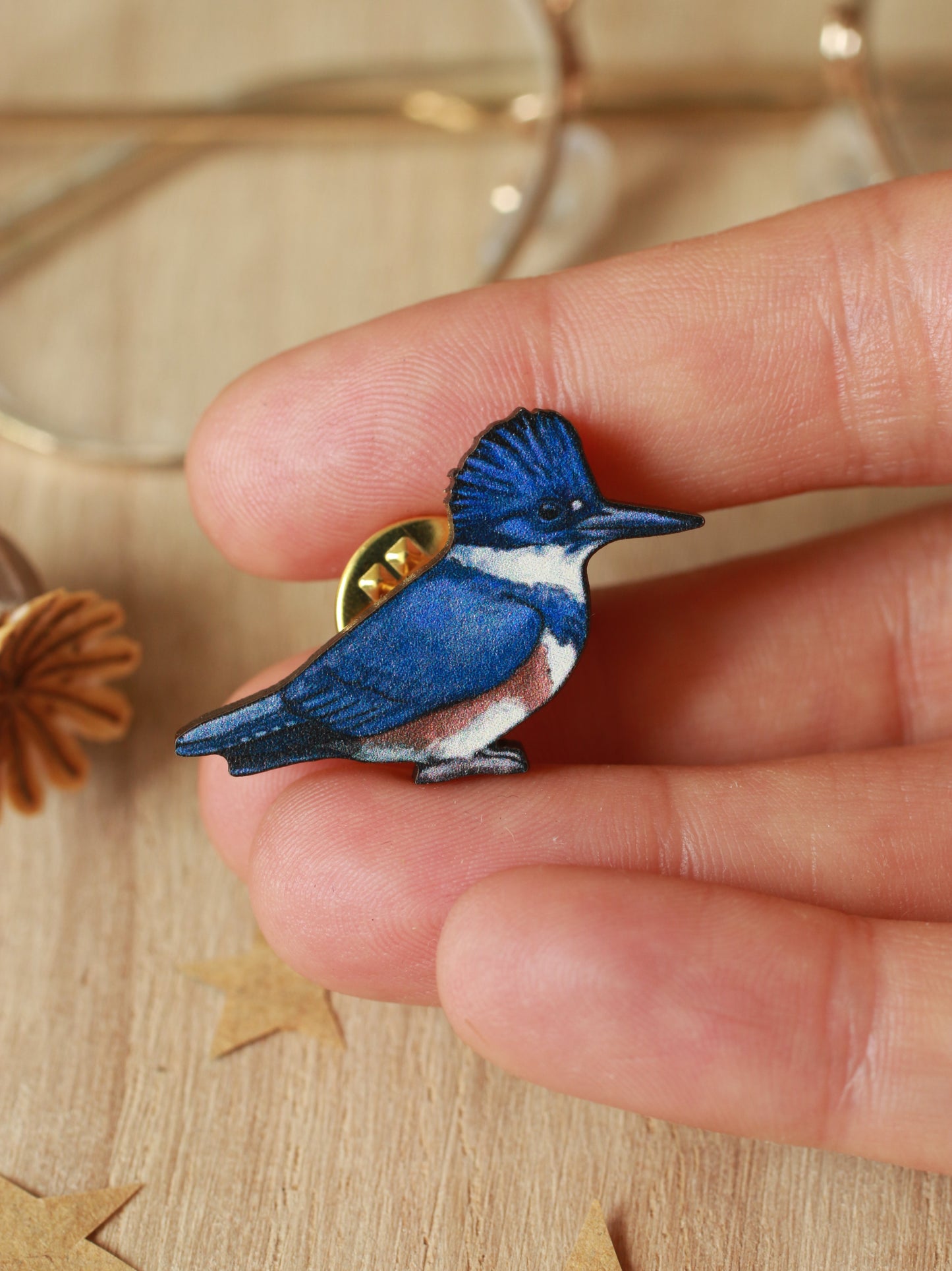 Belted kingfisher pin