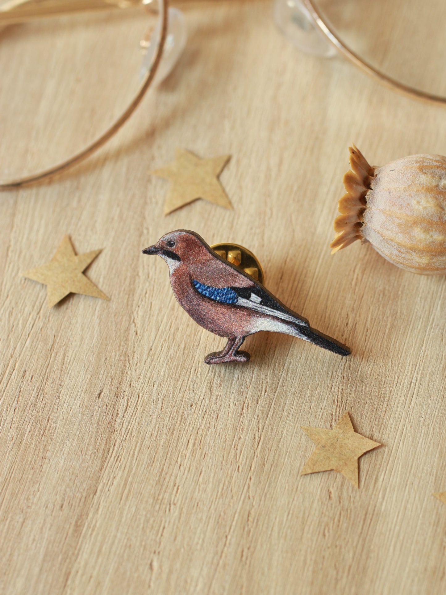 Jay pin - wooden bird brooch