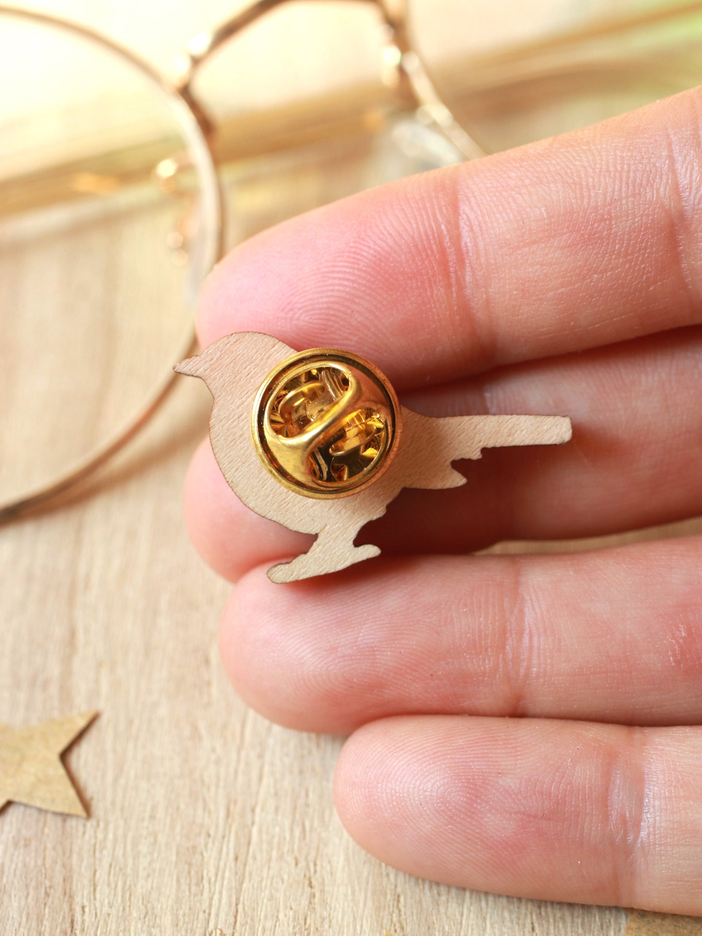 American Robin pin - wooden bird brooch