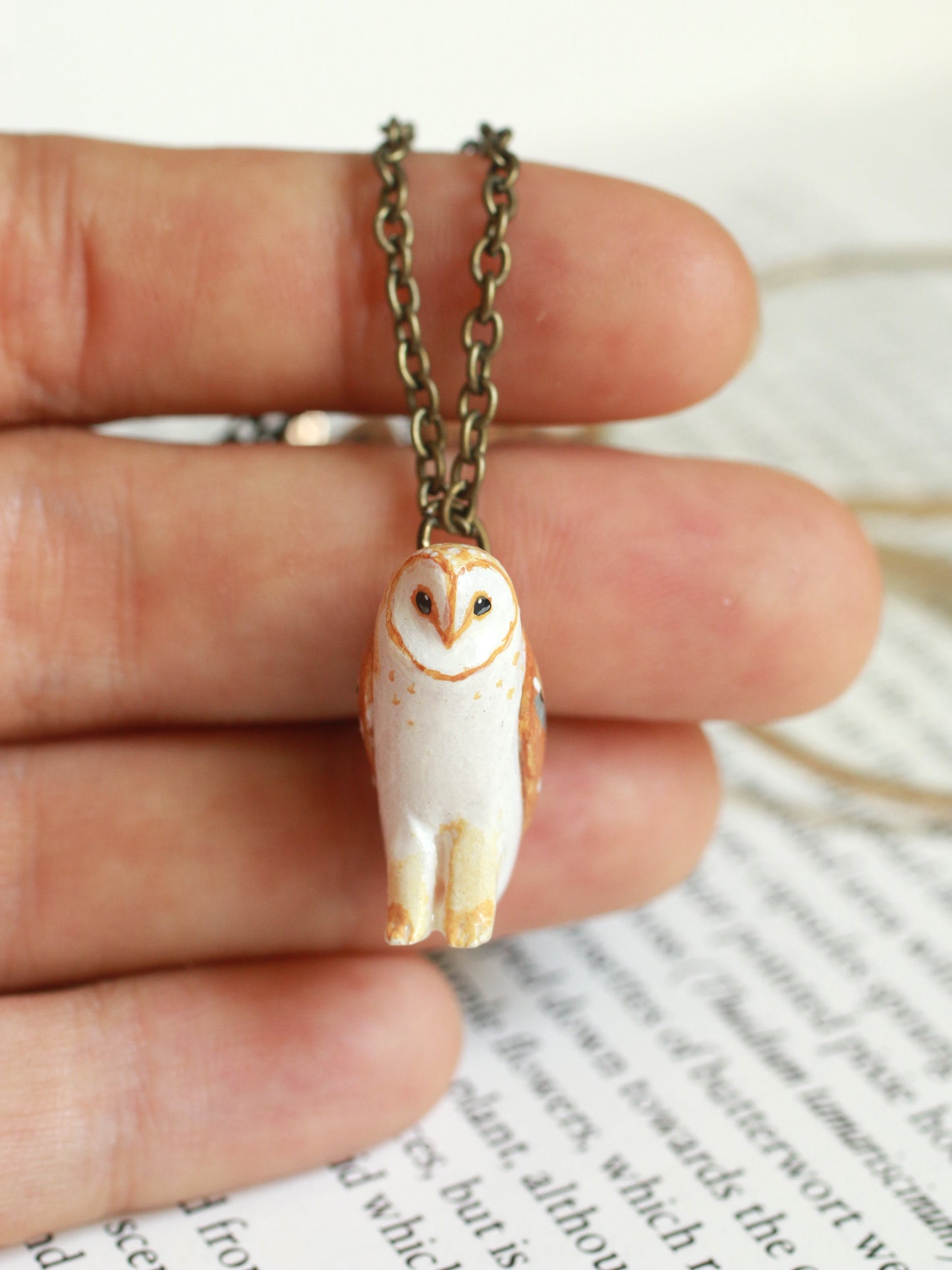 Barn owl necklace in a nutshell box