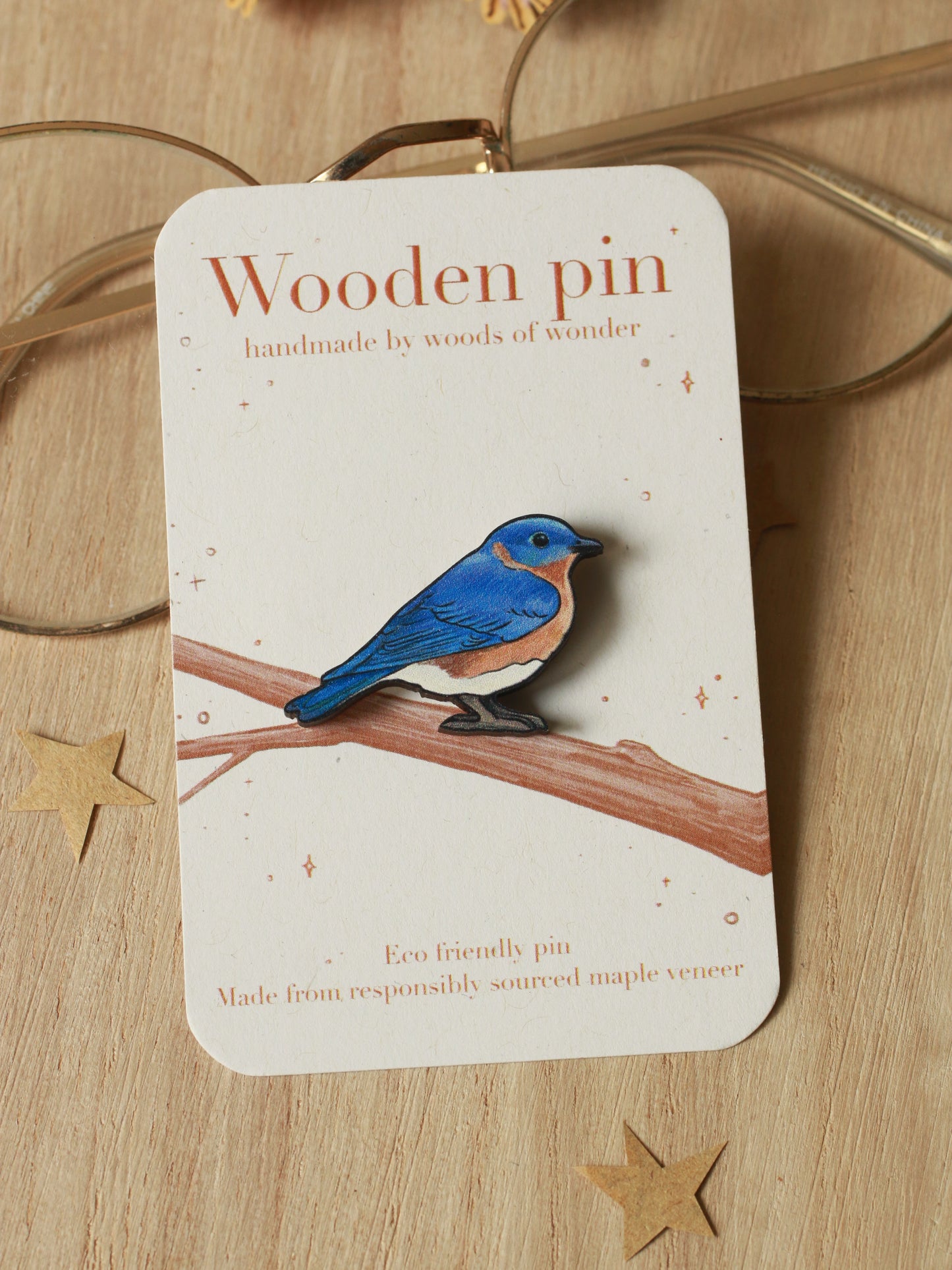 Blue bird wooden pin